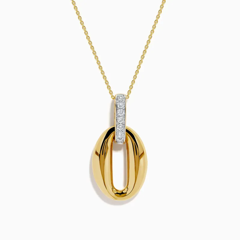 14K Yellow Gold Sculptural Oval Drop Pendant with Diamond Accents made by Effy