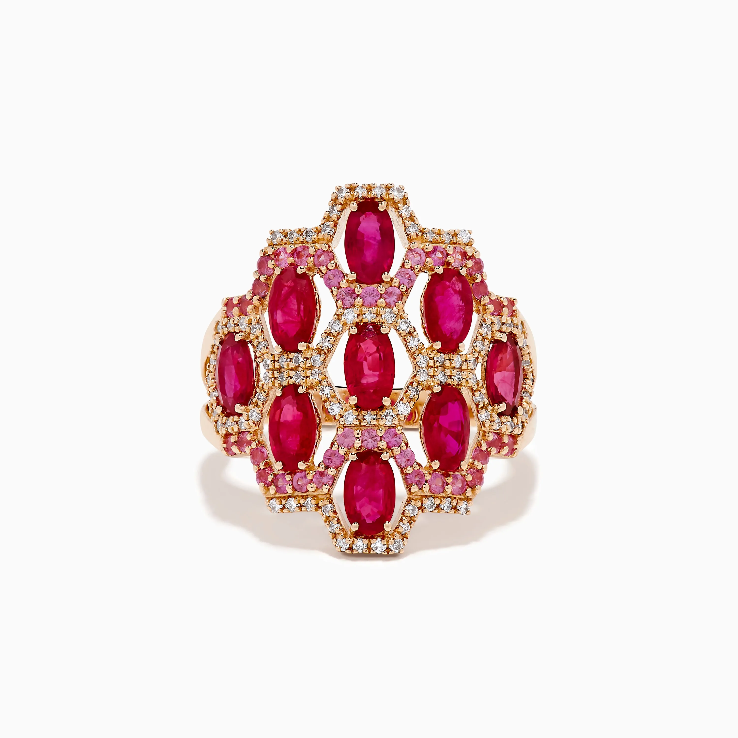 14K Rose Gold Ruby, Pink Sapphire, and Diamond Statement Ring sold by Effy