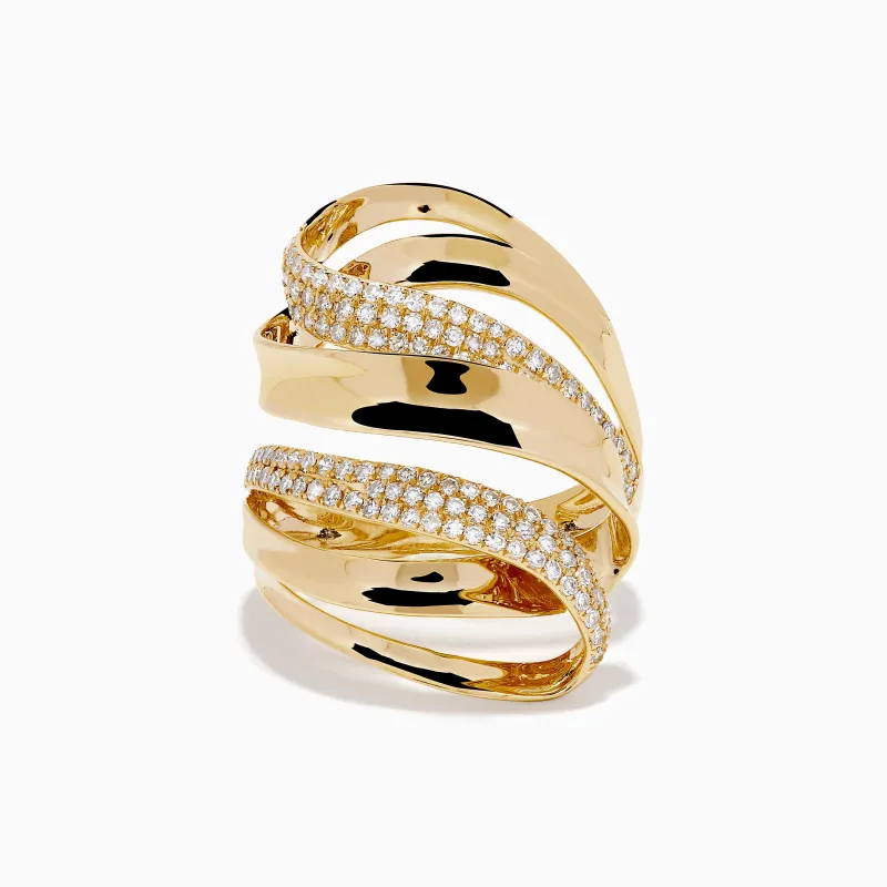 14K Yellow Gold Diamond Sculptural Ribbon Statement Ring made by Effy