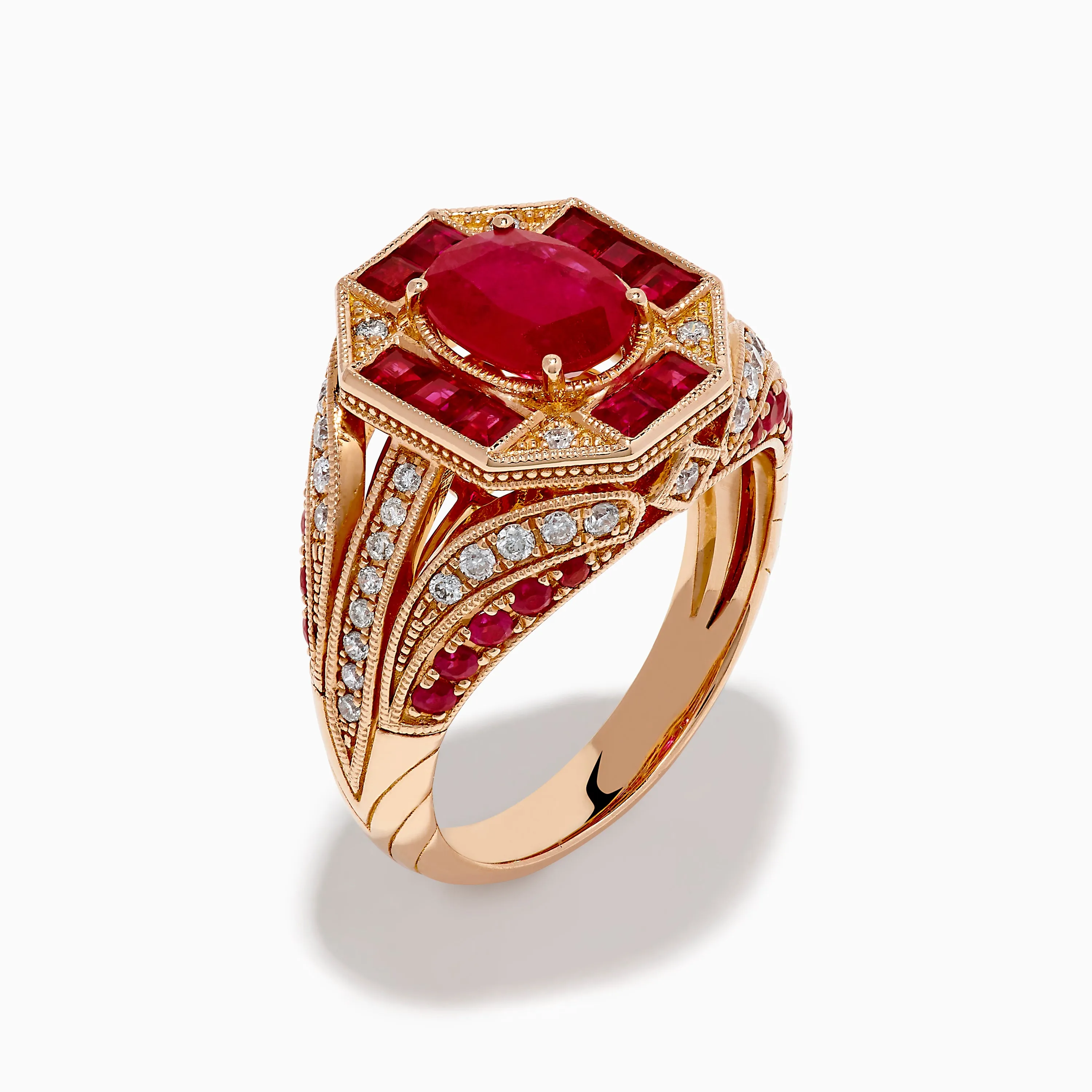 14K Rose Gold Ruby and Diamond Art Deco Ring sold by Effy product image thumbnail 4