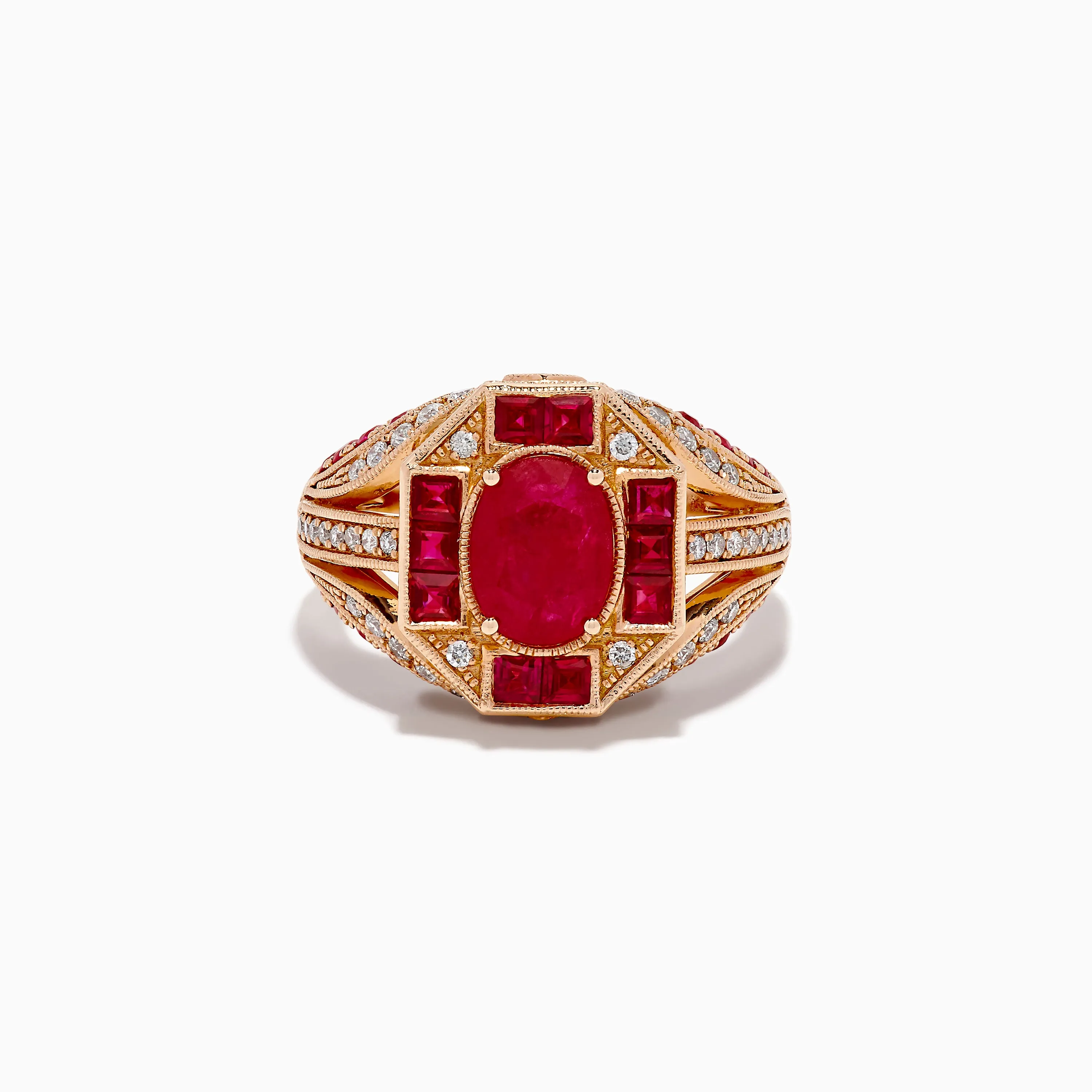 14K Rose Gold Ruby and Diamond Art Deco Ring sold by Effy