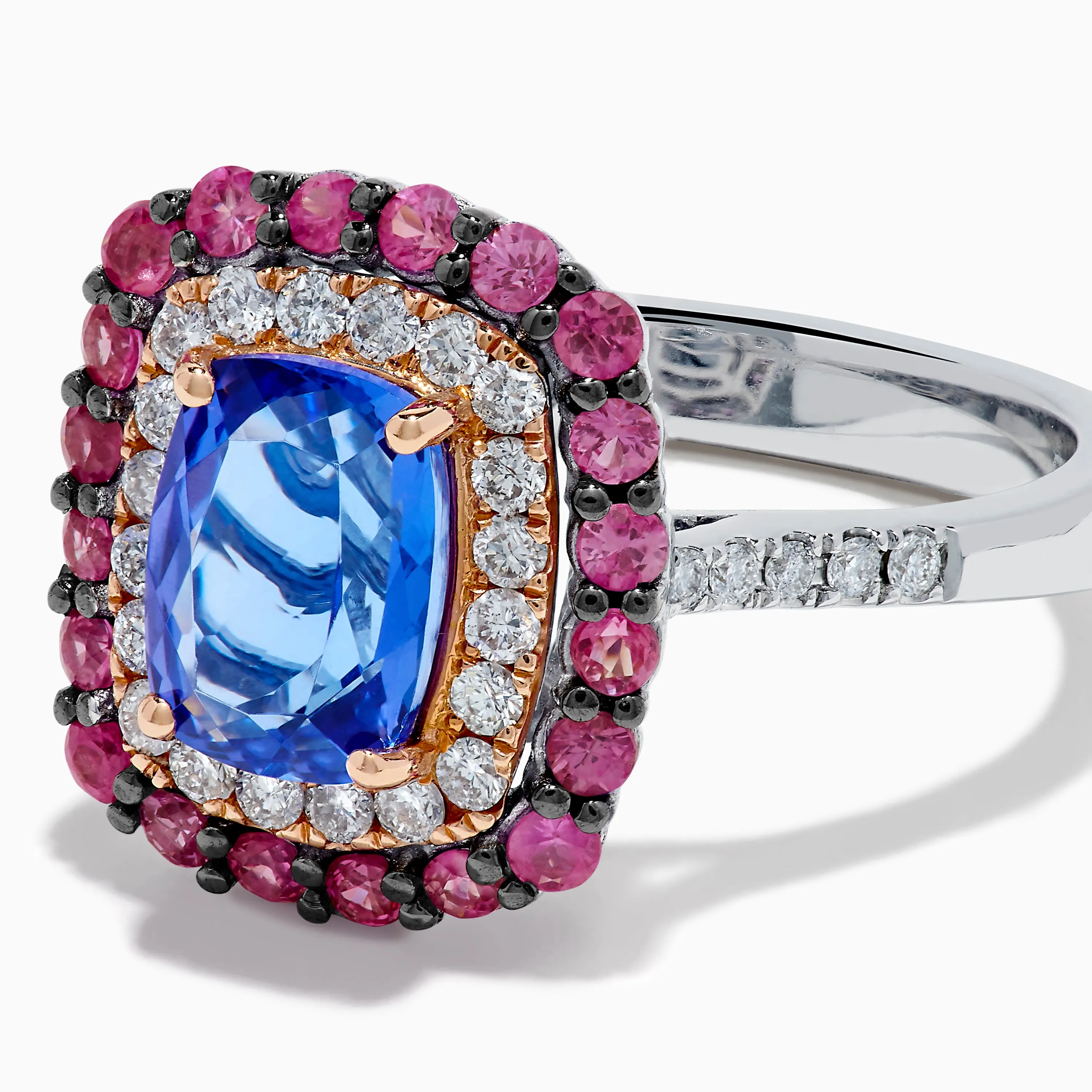 14K Two Tone Gold Tanzanite, Diamond, and Pink Sapphire Cushion Halo Ring sold by Effy product image thumbnail 2