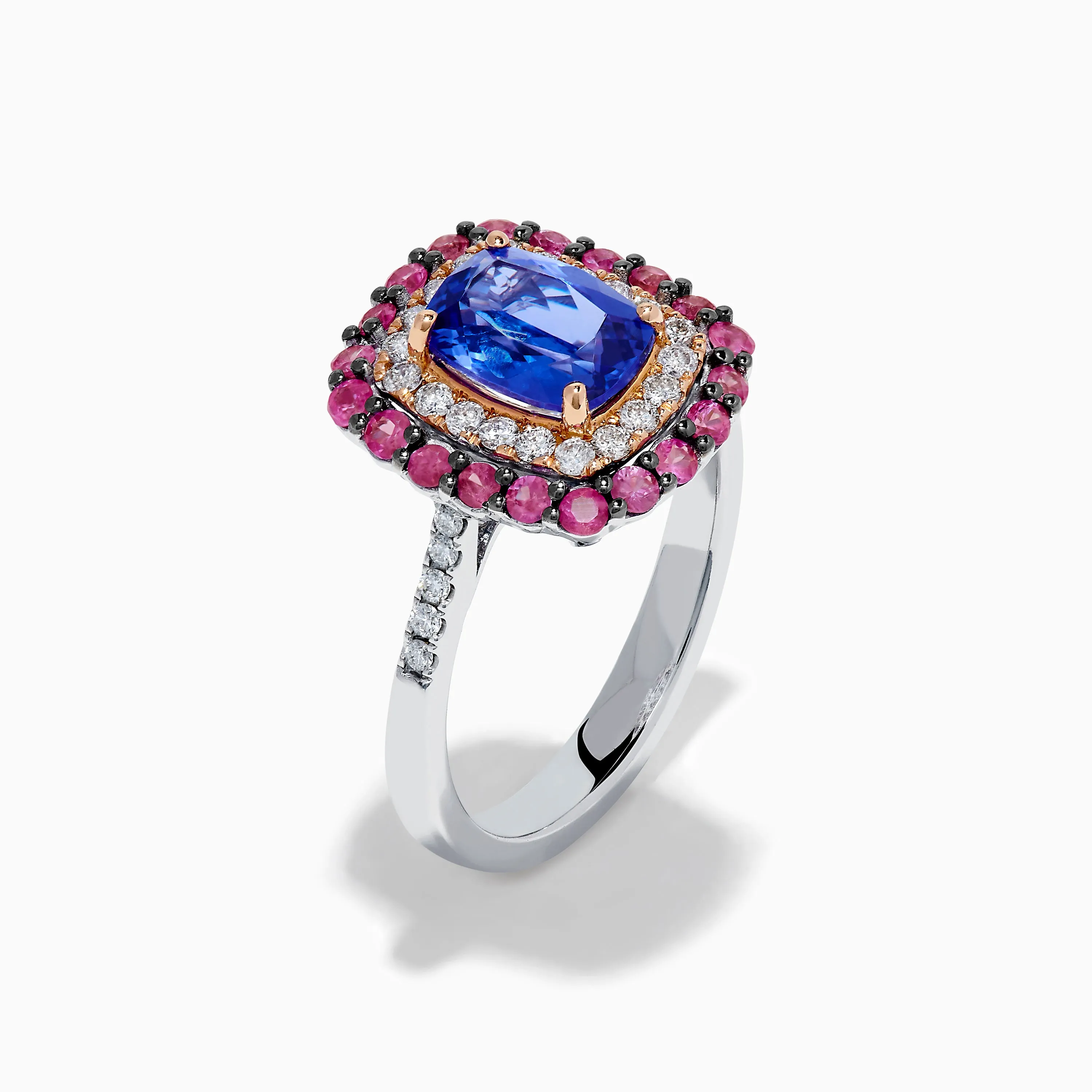 14K Two Tone Gold Tanzanite, Diamond, and Pink Sapphire Cushion Halo Ring sold by Effy product image thumbnail 4