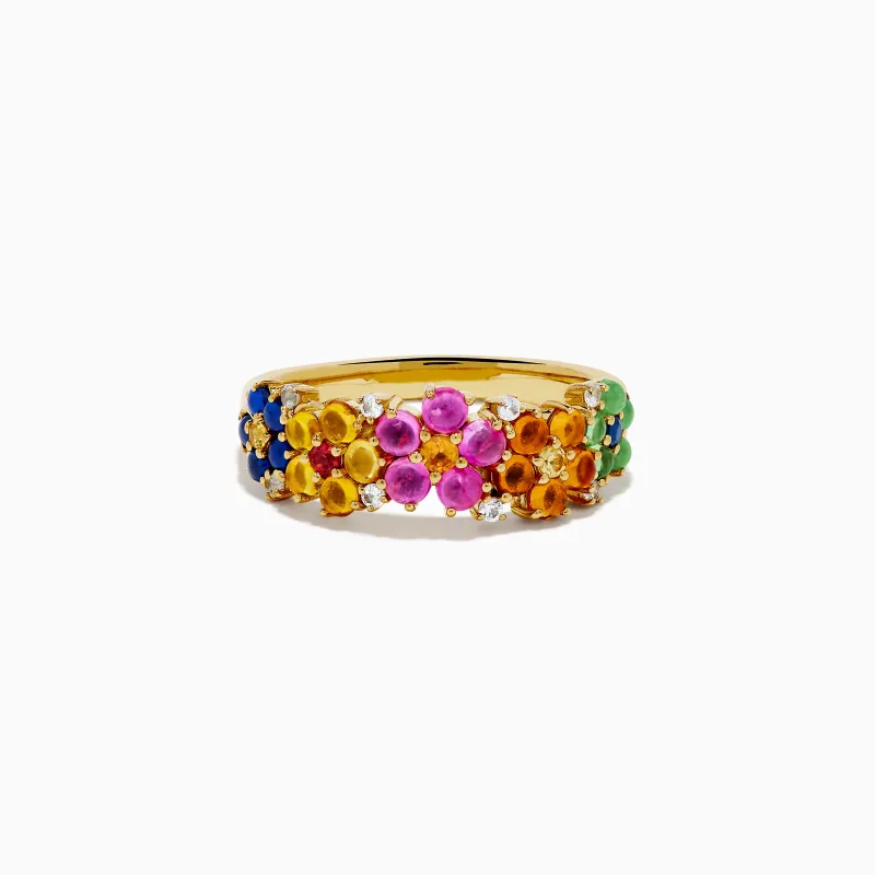 925 Sterling Silver with 14K Yellow Gold Plating Multi Sapphire Floral Band sold by Effy