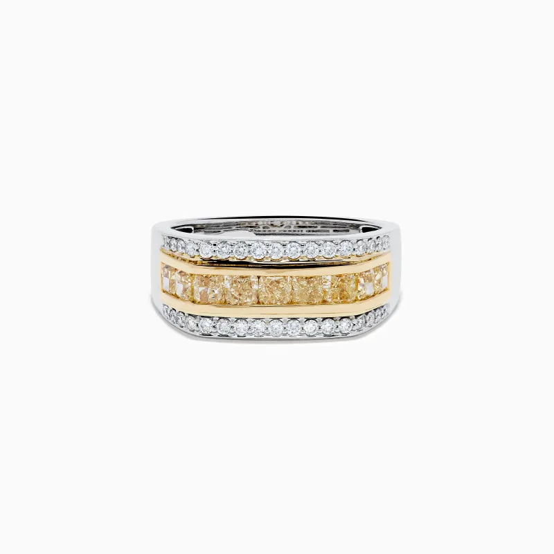 Men's 14K Two Tone Channel Set Yellow and White Diamond Ring made by Effy