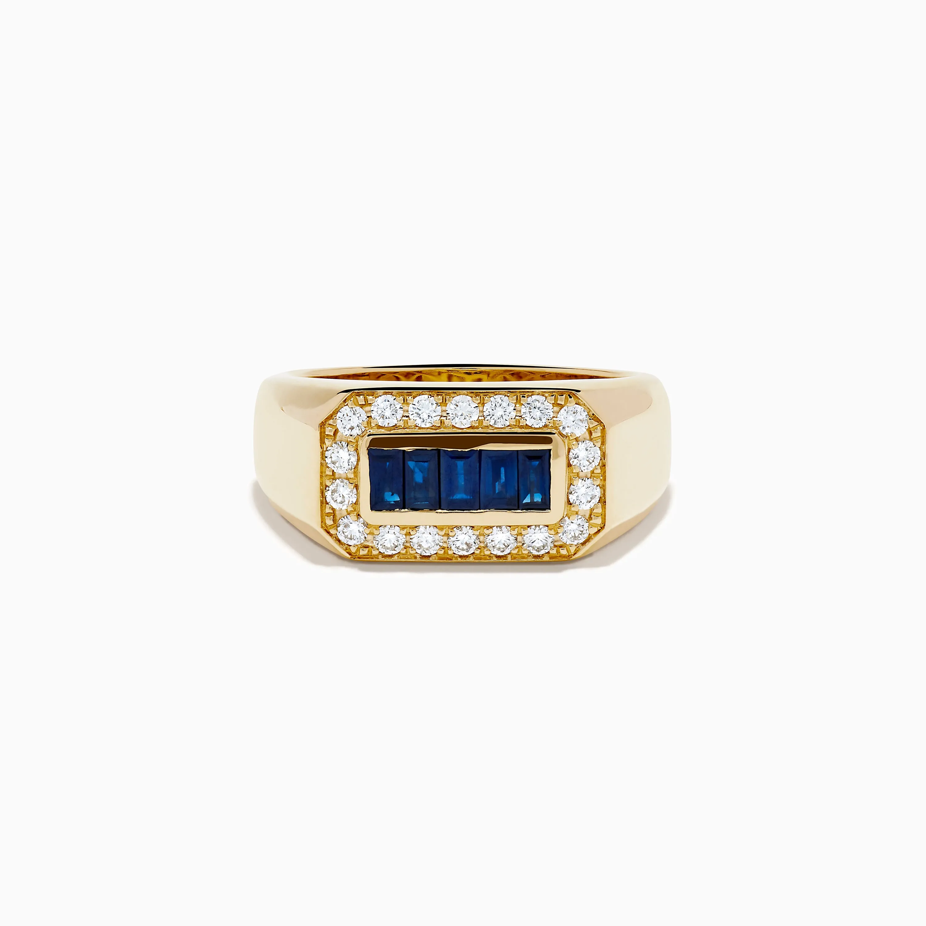 Men's 14K Yellow Gold Diamond and Blue Sapphire Signet Ring sold by Effy