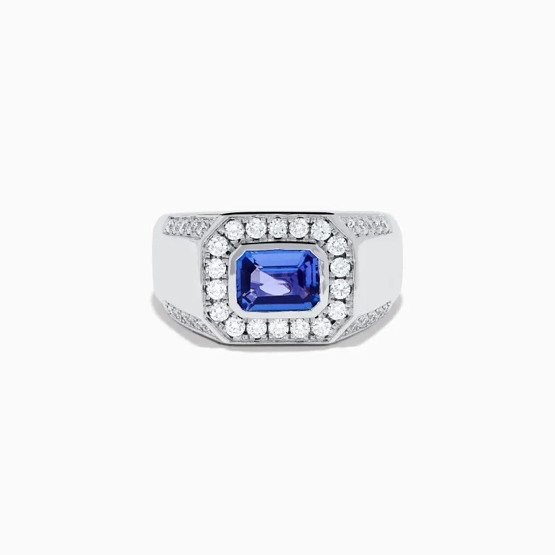 Men's 14K White Gold East West Tanzanite and Diamond Signet Ring sold by Effy