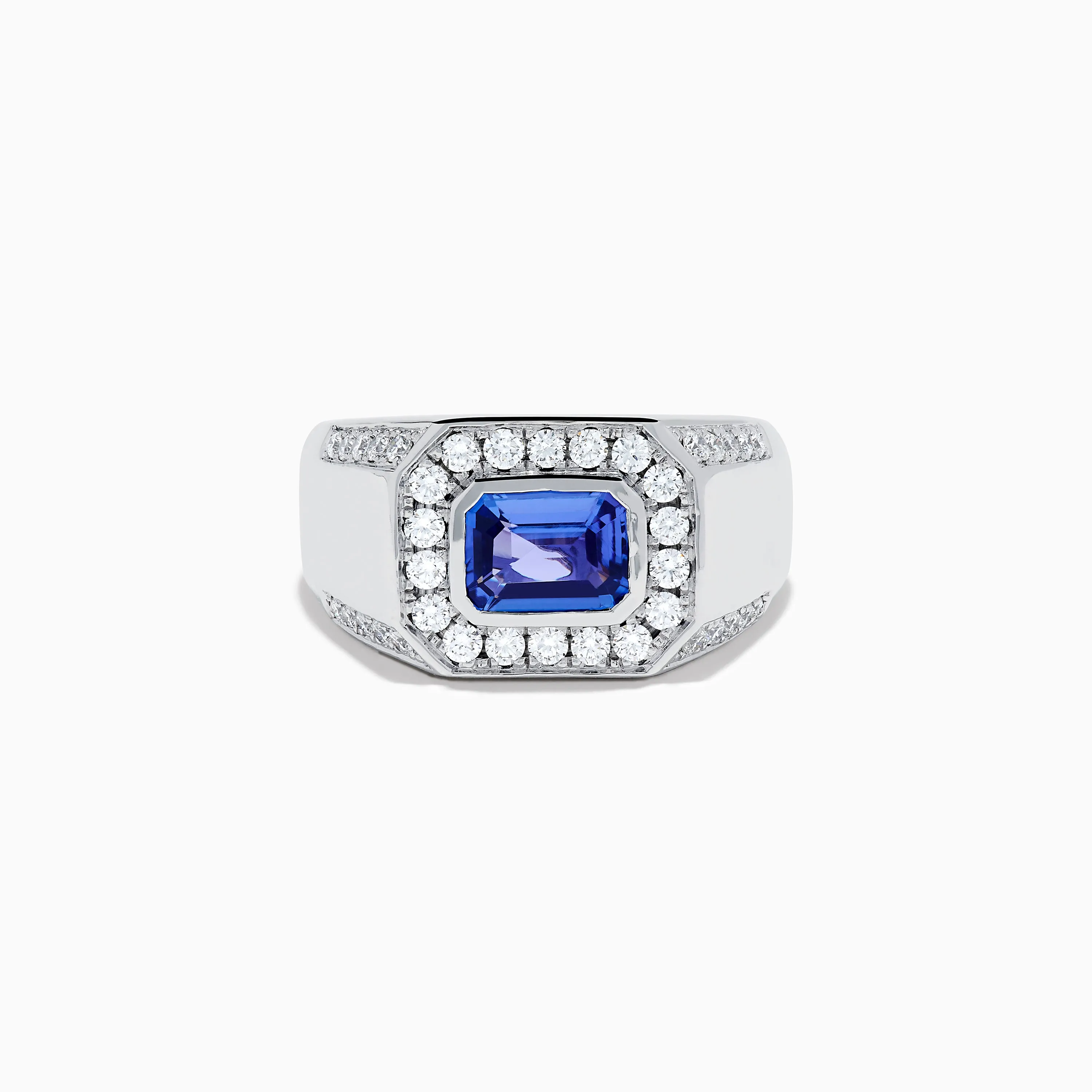 Men's 14K White Gold East West Tanzanite and Diamond Signet Ring sold by Effy