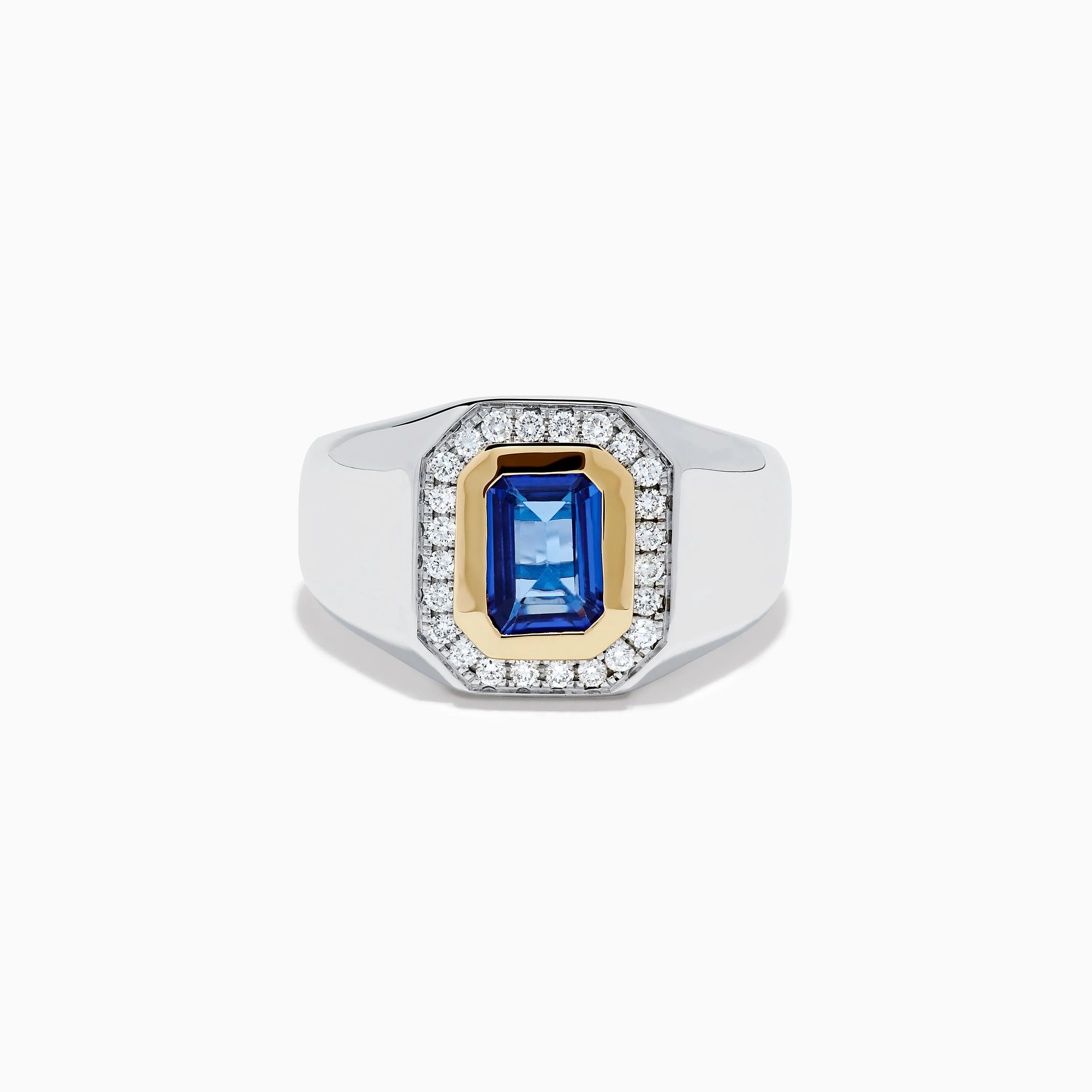 Men's 14K Two Tone Gold Tanzanite and Diamond Bezel Halo Ring sold by Effy