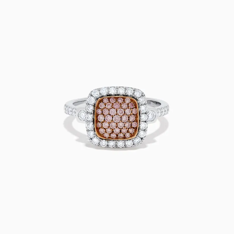 14K Two Tone Gold Pave Pink and White Diamond Halo Ring sold by Effy