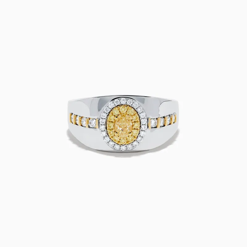 Men's 18K Two Tone Gold Yellow and White Diamond Signet Ring sold by Effy