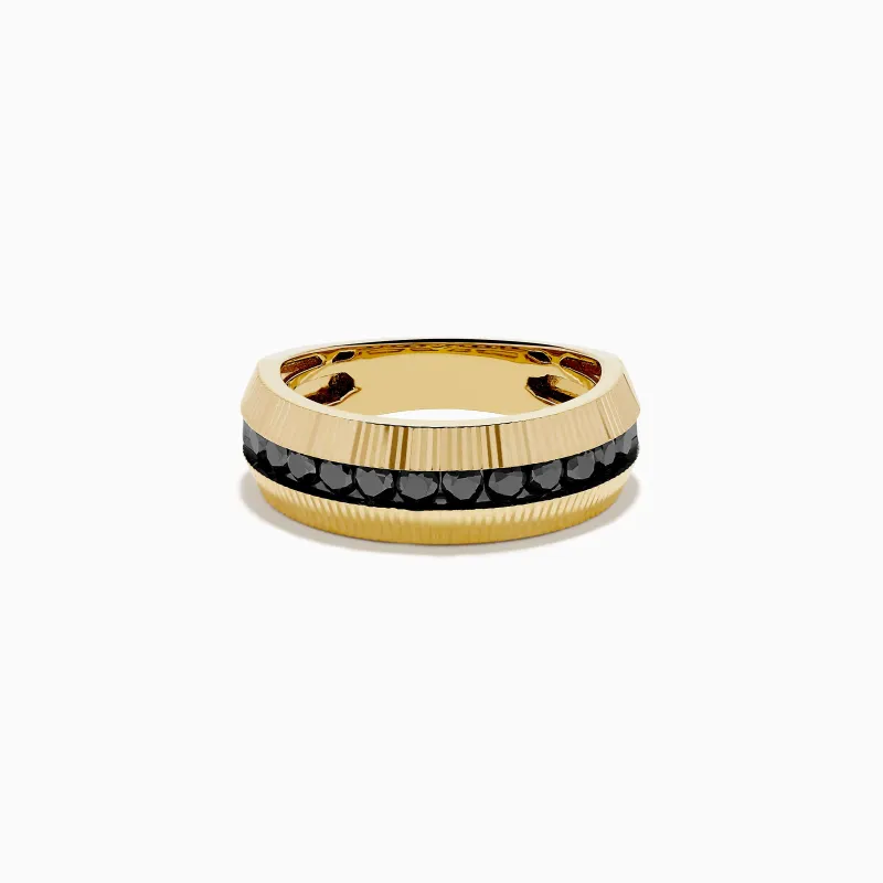 Men's 14K Yellow Gold Channel Set Black Diamond Fluted Band sold by Effy
