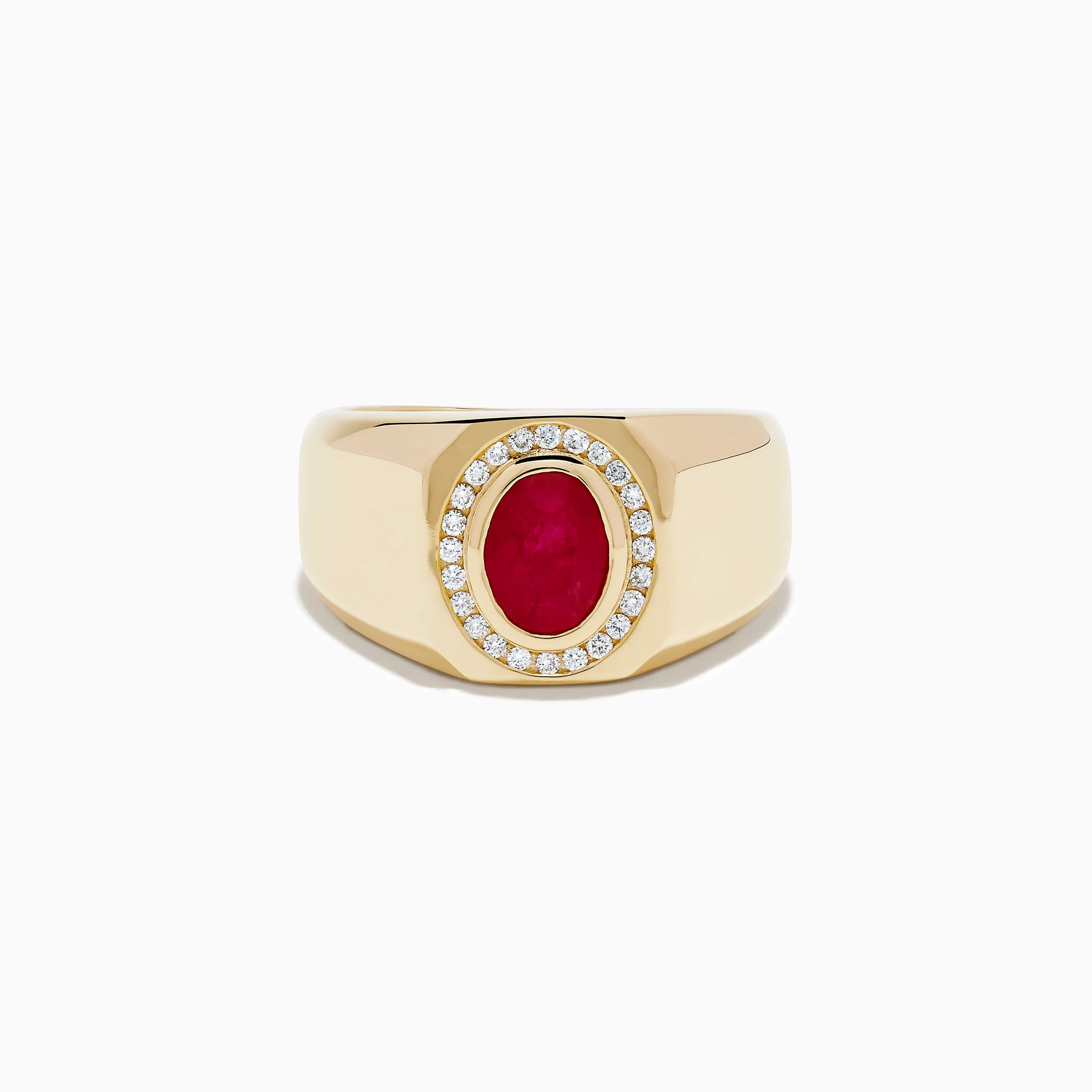 Men's 14K Yellow Gold Bezel Halo Ruby and Diamond Signet Ring sold by Effy