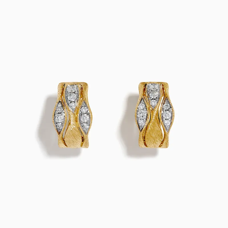 14K Yellow Gold and Diamond Textured Wave Huggie Earrings made by Effy