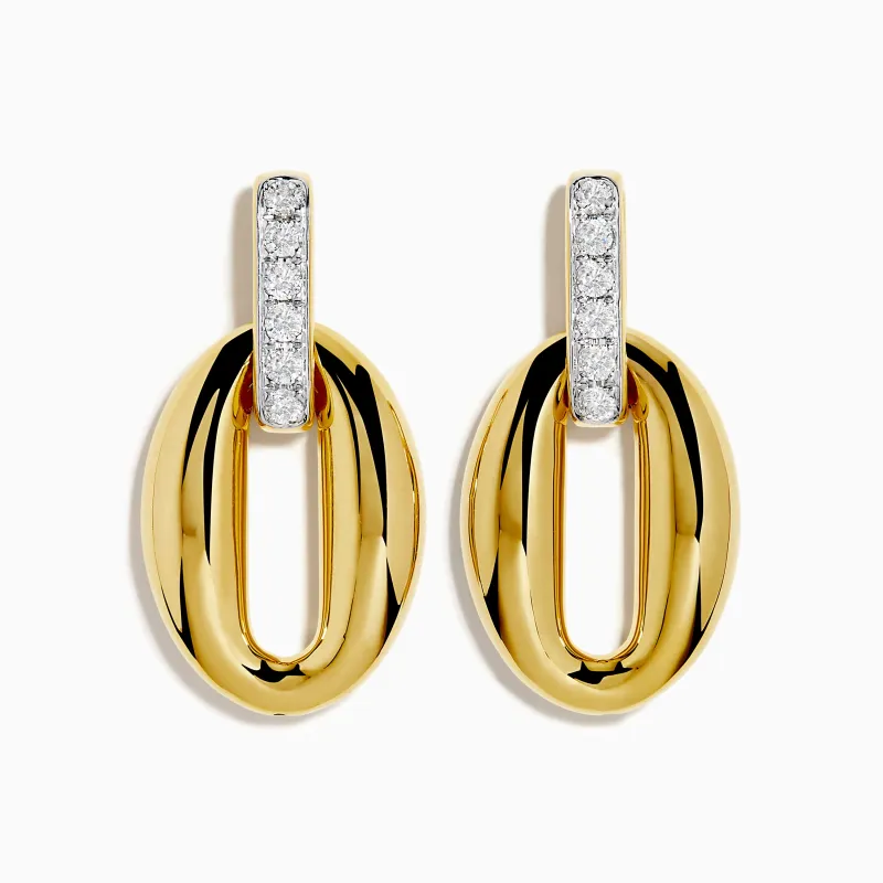 14K Yellow Gold Diamond Accented Sculptural Oval Drop Earrings sold by Effy