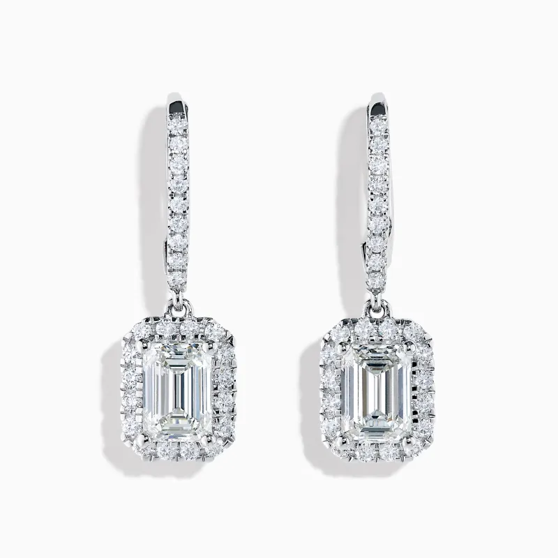 Lab Grown Diamond Emerald Cut Dangle Earrings in 14K White Gold sold by Effy