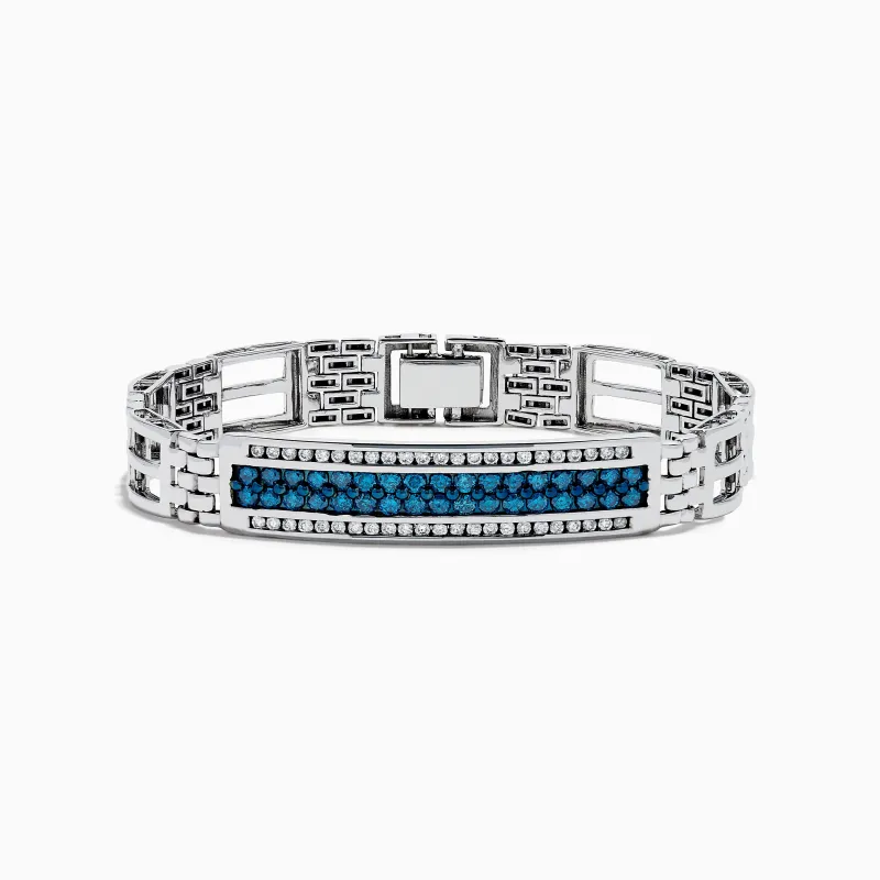 Men's 14K White Gold Blue and White Diamond Linked Bracelet made by Effy