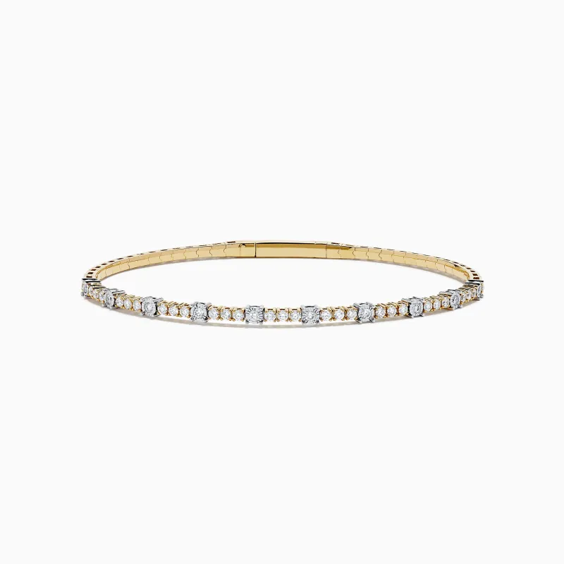 14K Two Tone Gold Diamond Station Flex Bangle made by Effy