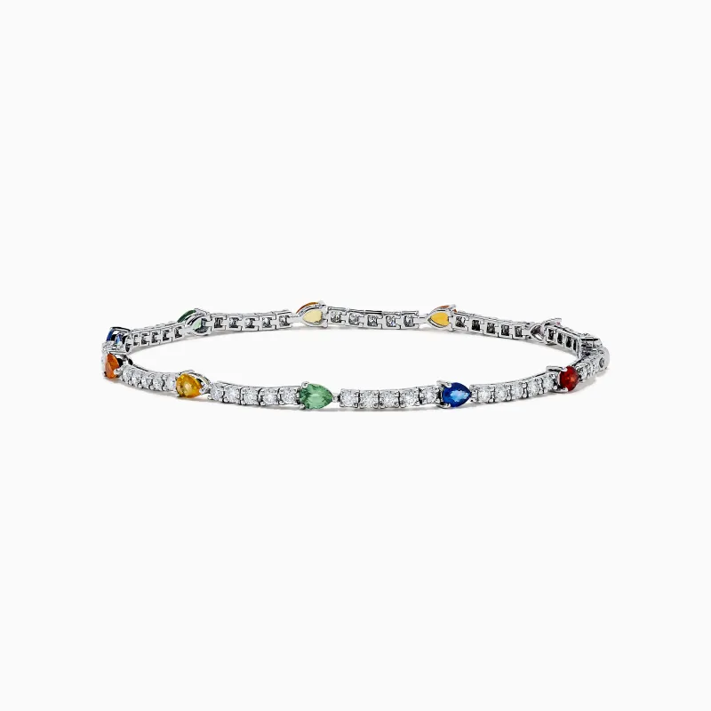 Watercolors 14K White Gold Multi Sapphire and Diamond Tennis Bracelet sold by Effy