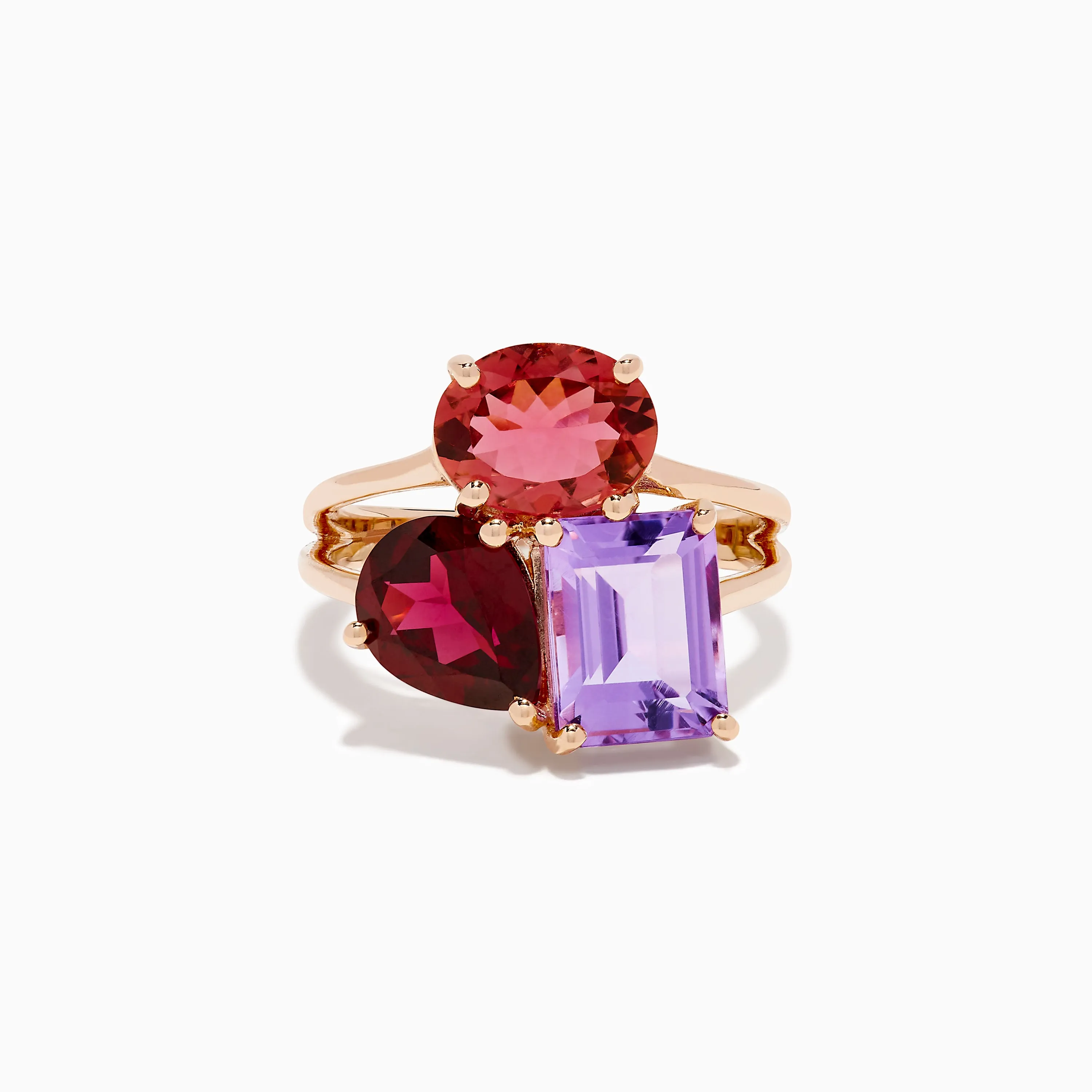 14K Rose Gold Pink Amethyst, Tourmaline & Rhodolite Cocktail Ring sold by Effy