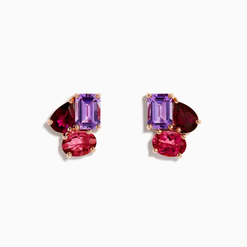 14K Rose Gold Pink Amethyst, Tourmaline & Rhodolite Stud Earrings sold by Effy
