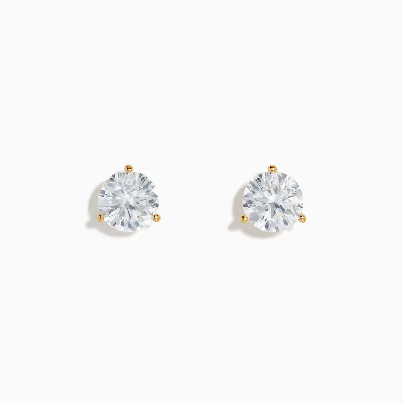 Lab Grown Diamond 3.00ct Stud Earrings in 14K Yellow Gold made by Effy