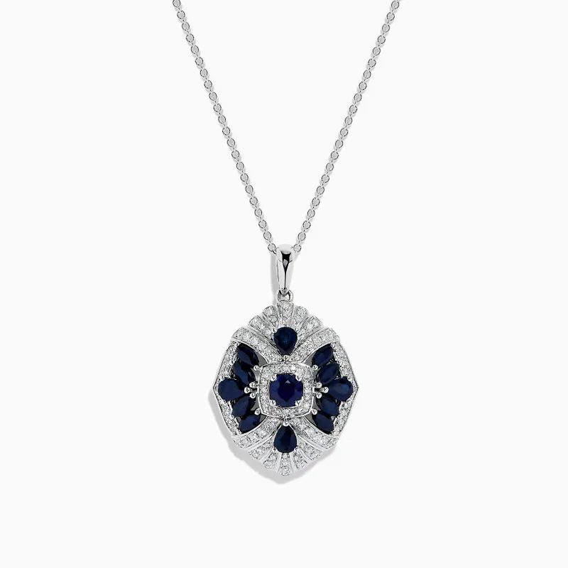 14K White Gold Sapphire and Diamond Vintage Pendant made by Effy