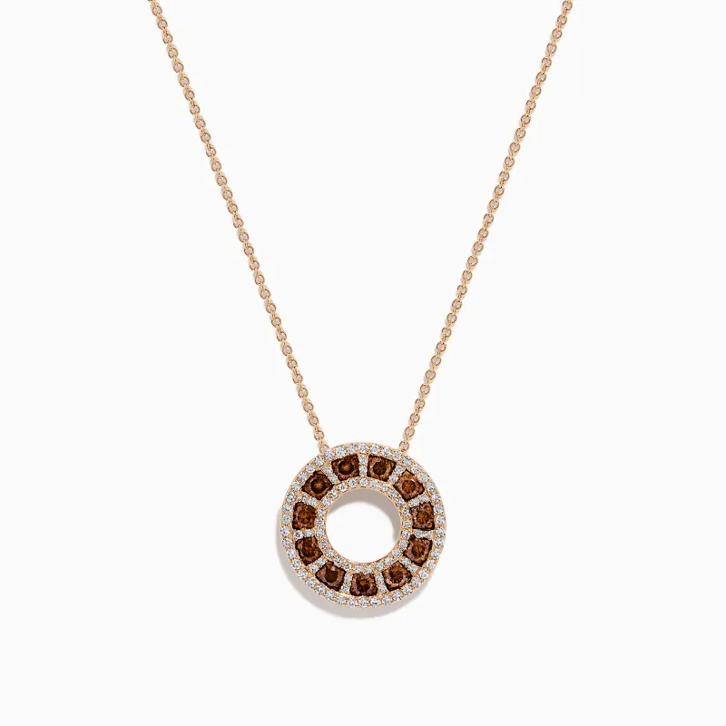 14K Rose Gold Brown and White Diamond Circle Pendant made by Effy