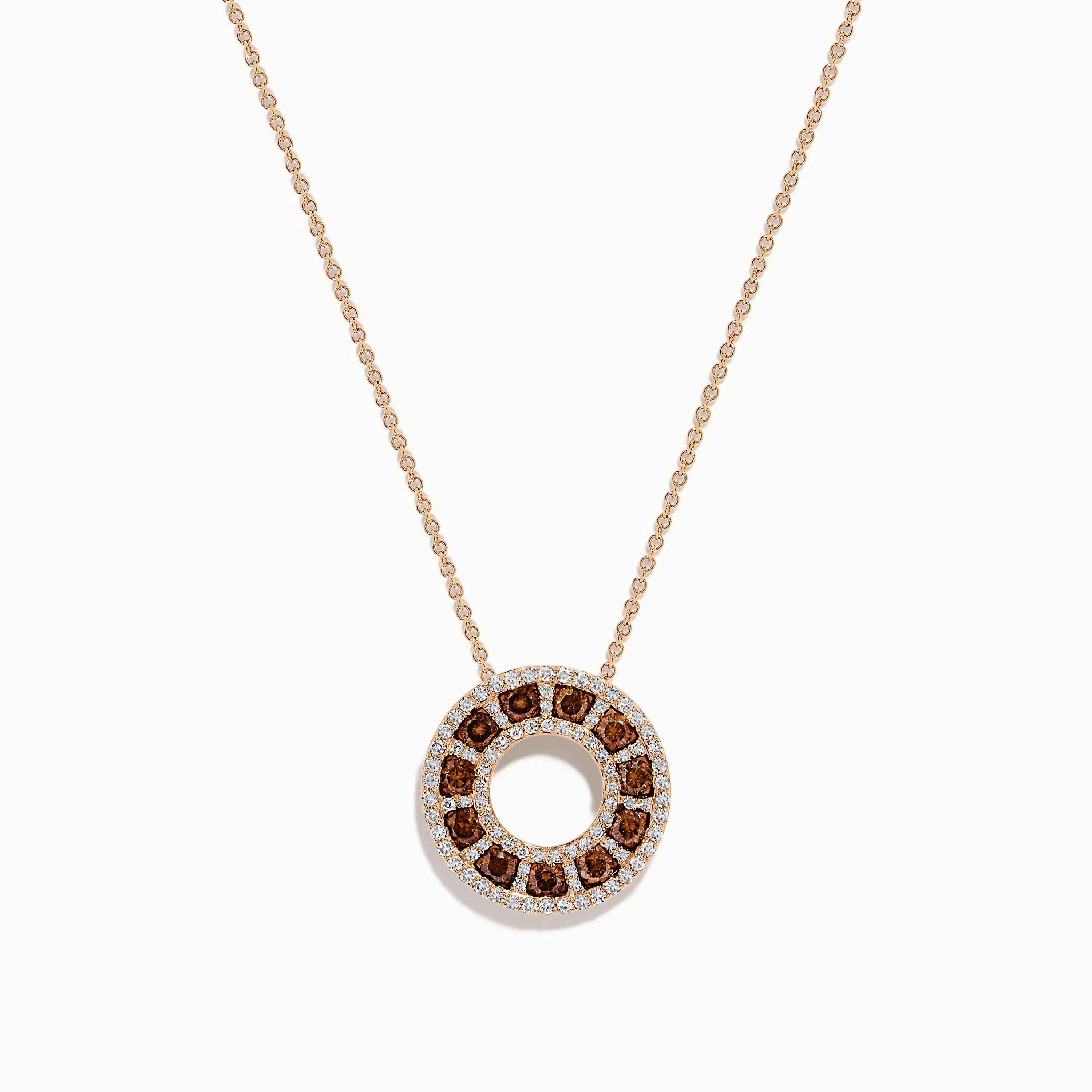 14K Rose Gold Brown and White Diamond Circle Pendant sold by Effy
