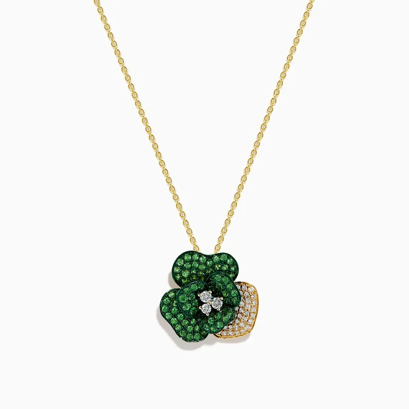 14K Yellow Gold Tsavorite and Diamond Flower Pendant made by Effy