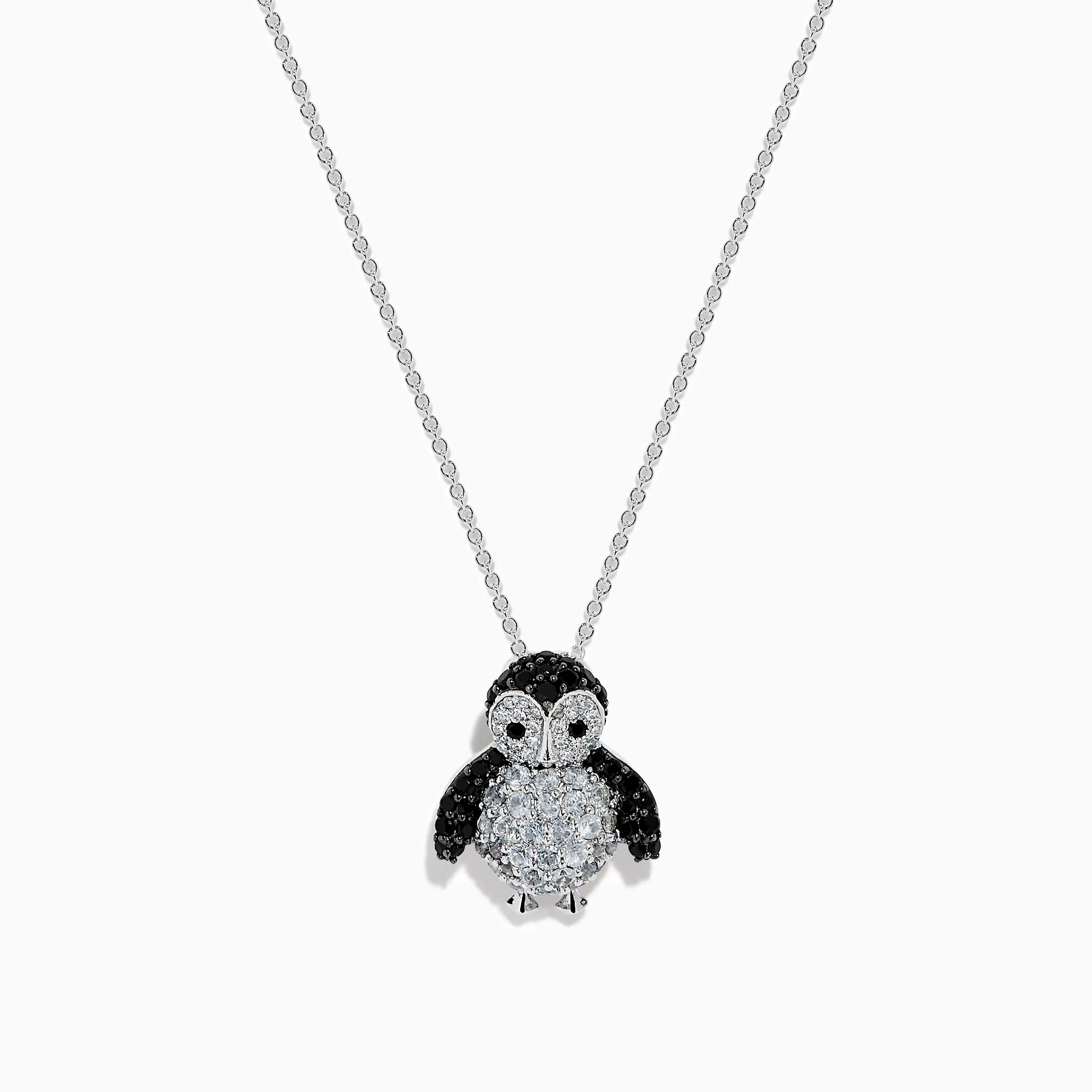 14K White Gold Diamond, White Sapphire, and Black Spinel Penguin Pendant sold by Effy