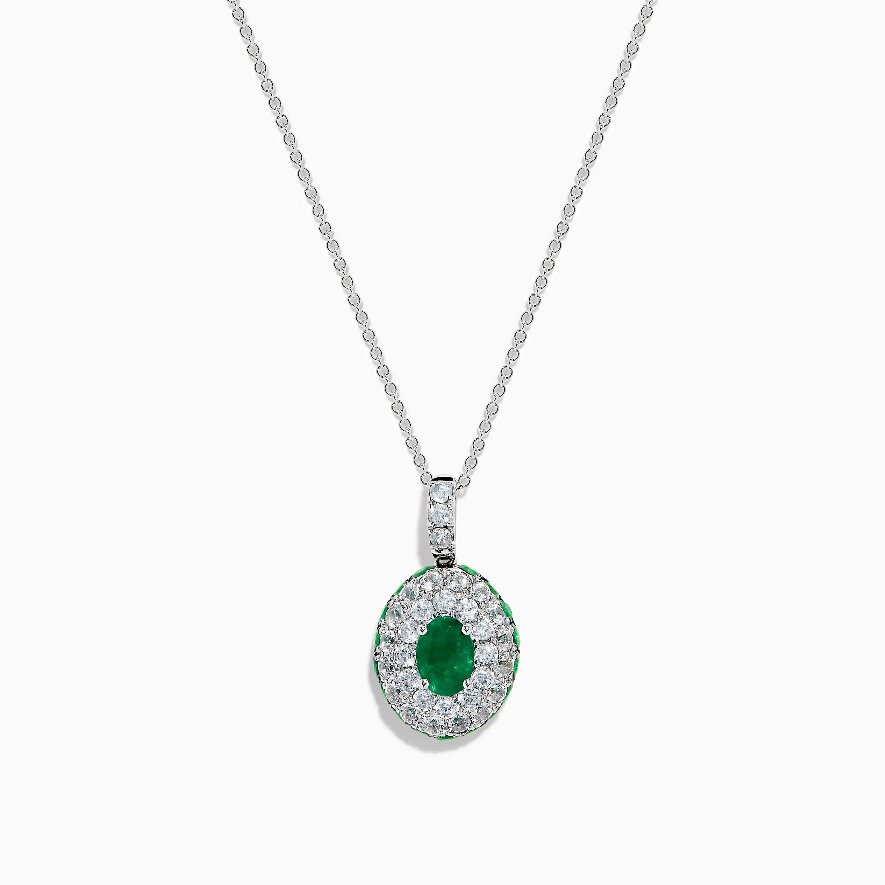 14K White Gold Emerald and White Sapphire Halo Pendant sold by Effy
