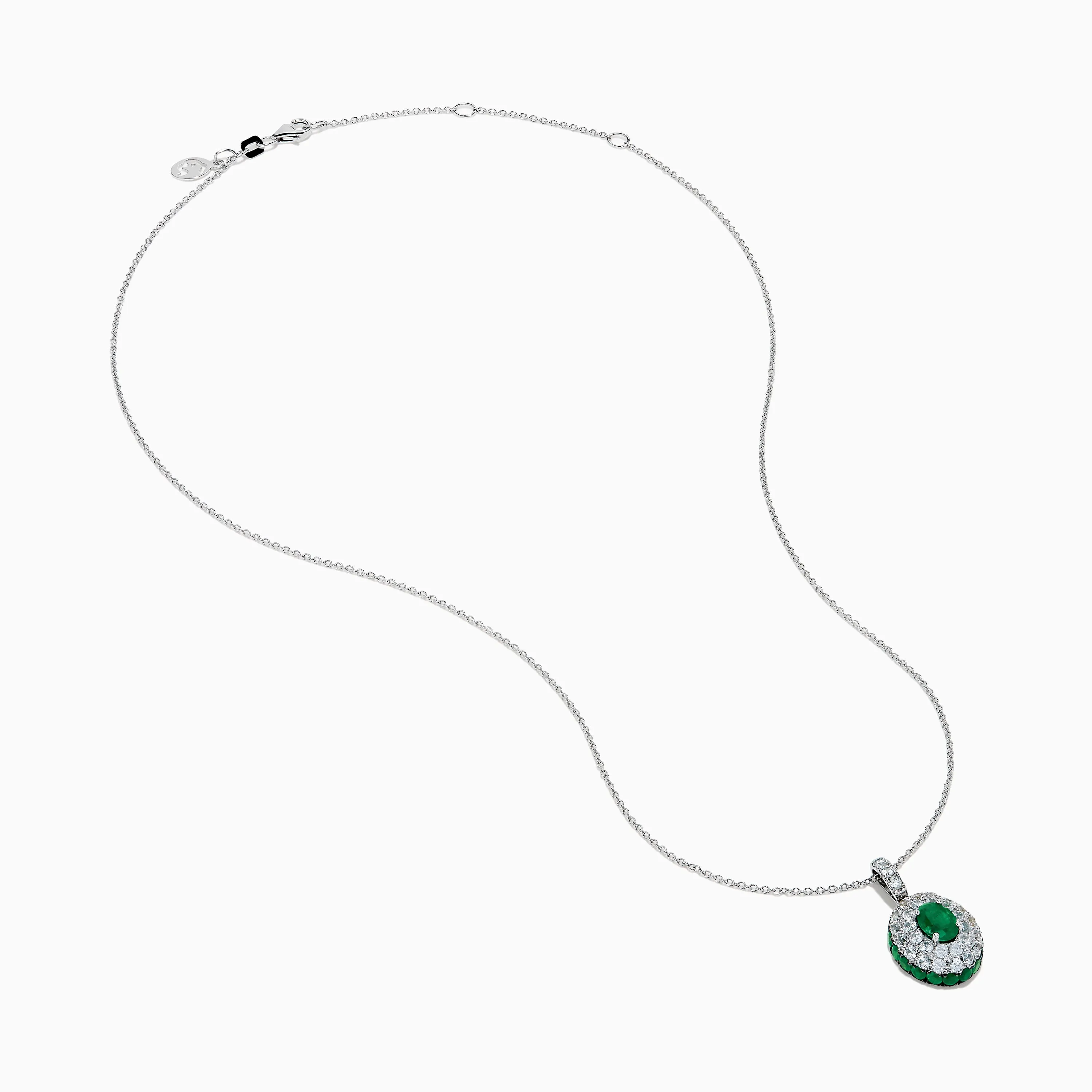 14K White Gold Emerald and White Sapphire Halo Pendant sold by Effy product image thumbnail 2