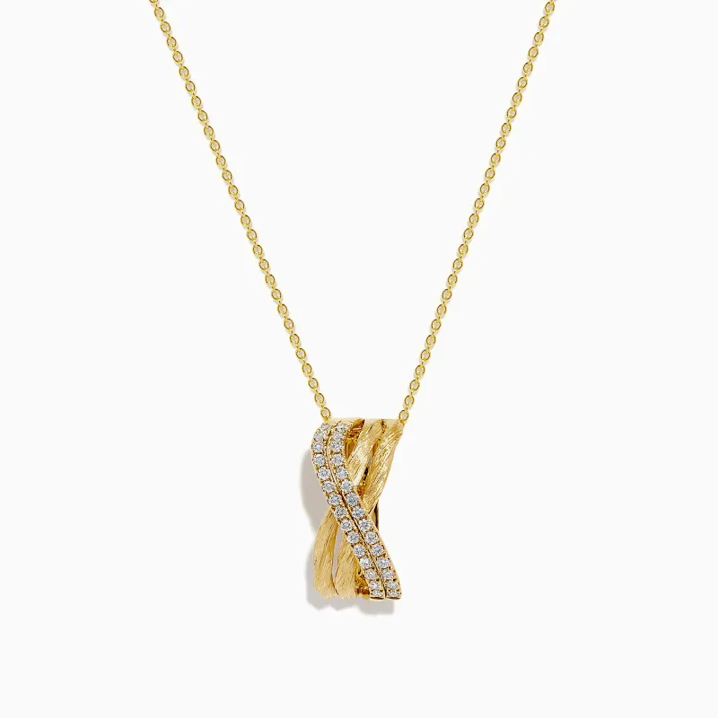 14K Yellow Gold Diamond Crossover Pendant made by Effy