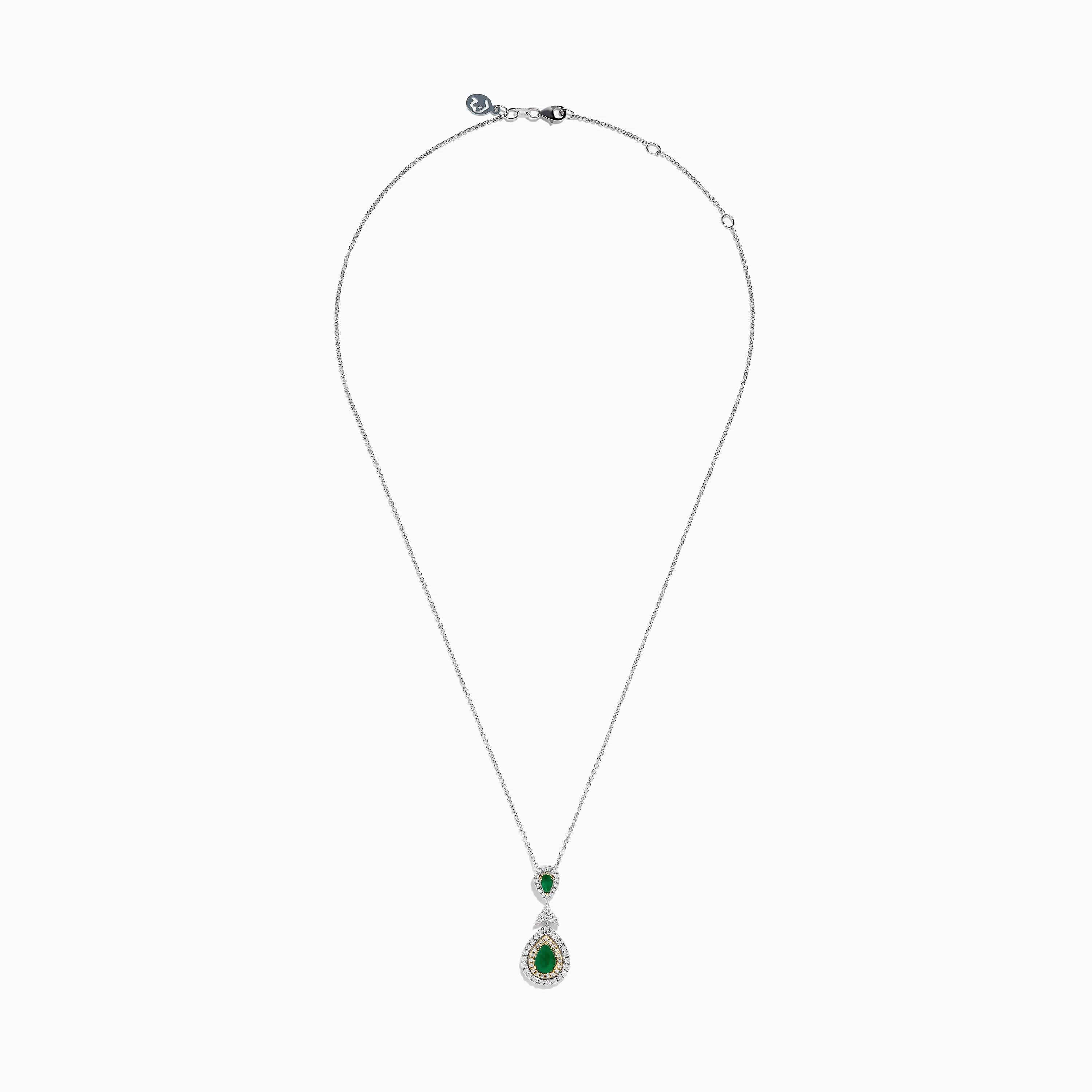 14K Two Tone Gold Emerald and Diamond Double Pear Drop Pendant sold by Effy product image thumbnail 3