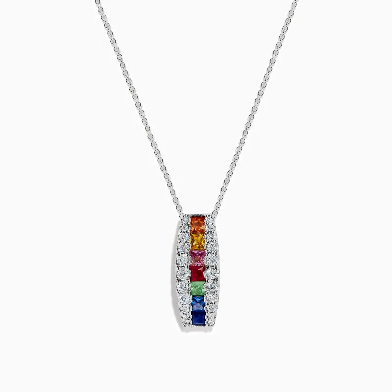 Watercolors 14K White Gold Multi Sapphire and Diamond Pendant made by Effy