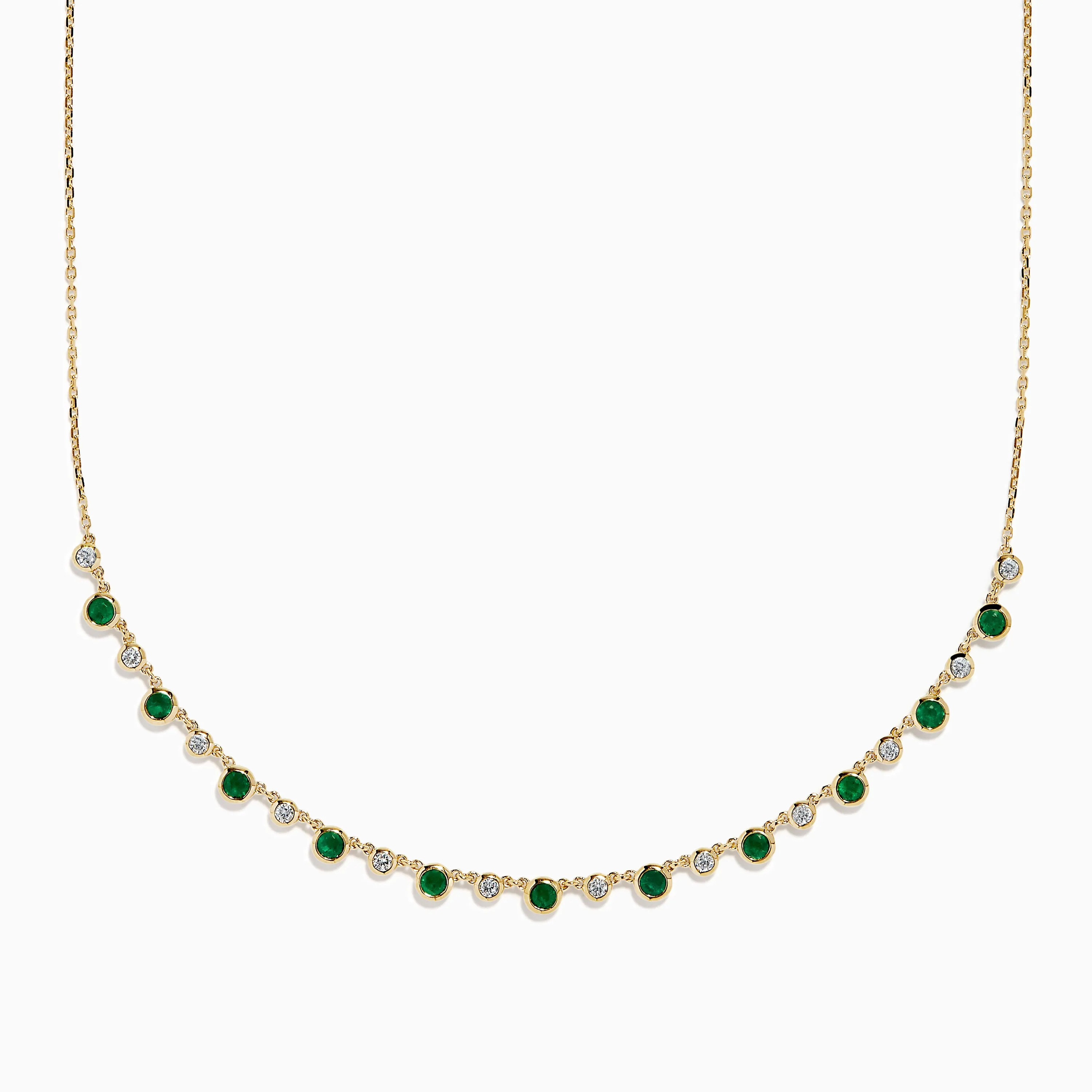 14K Yellow Gold Emerald and Diamond Bezel Set Station Necklace sold by Effy