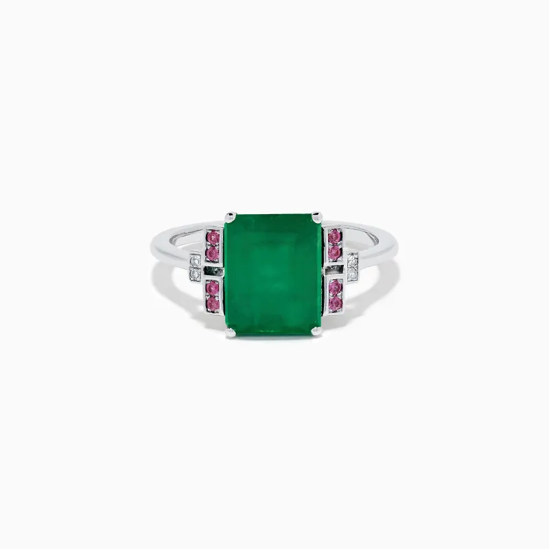 14K White Gold Emerald, Pink Sapphire, and Diamond Ring made by Effy
