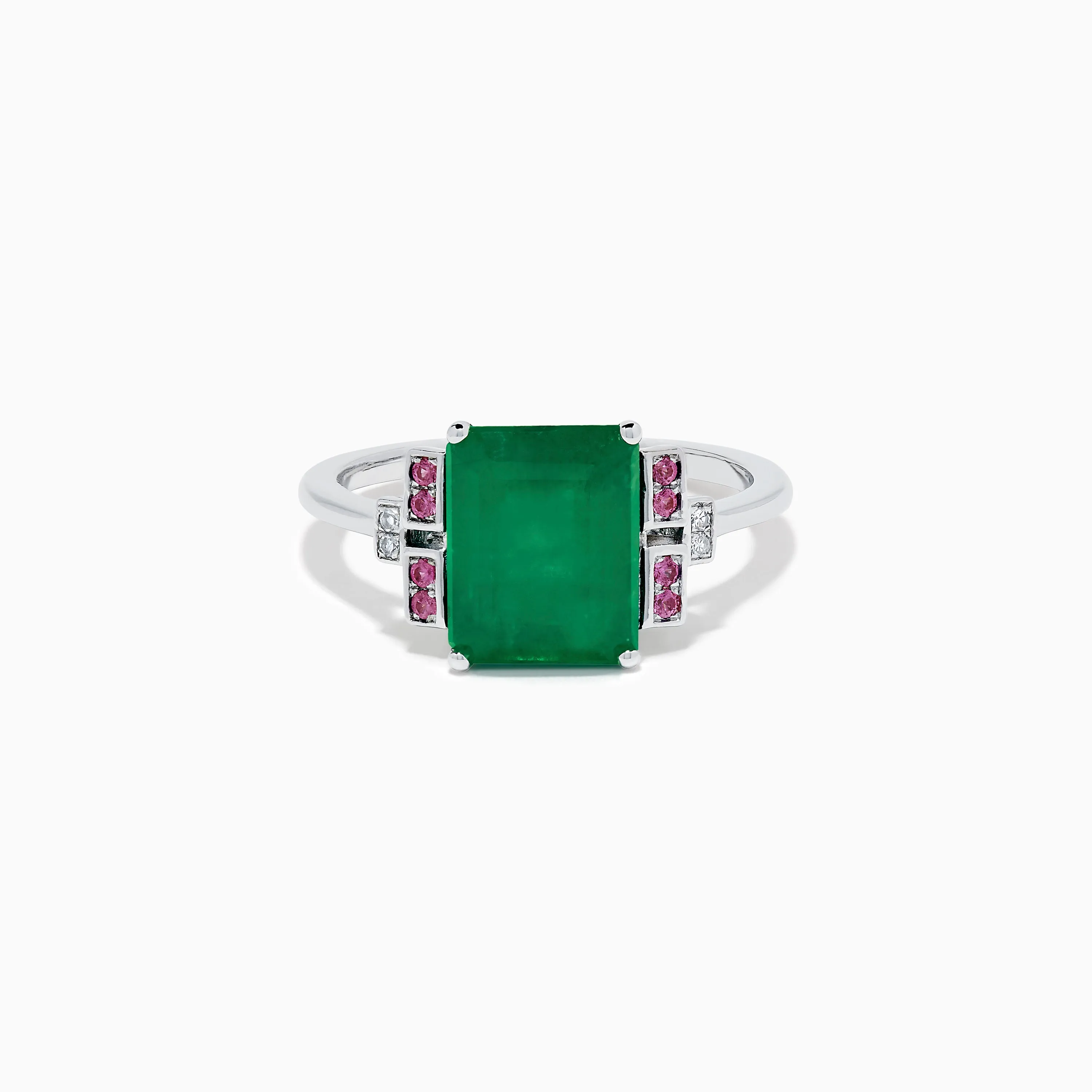 14K White Gold Emerald, Pink Sapphire, and Diamond Ring sold by Effy