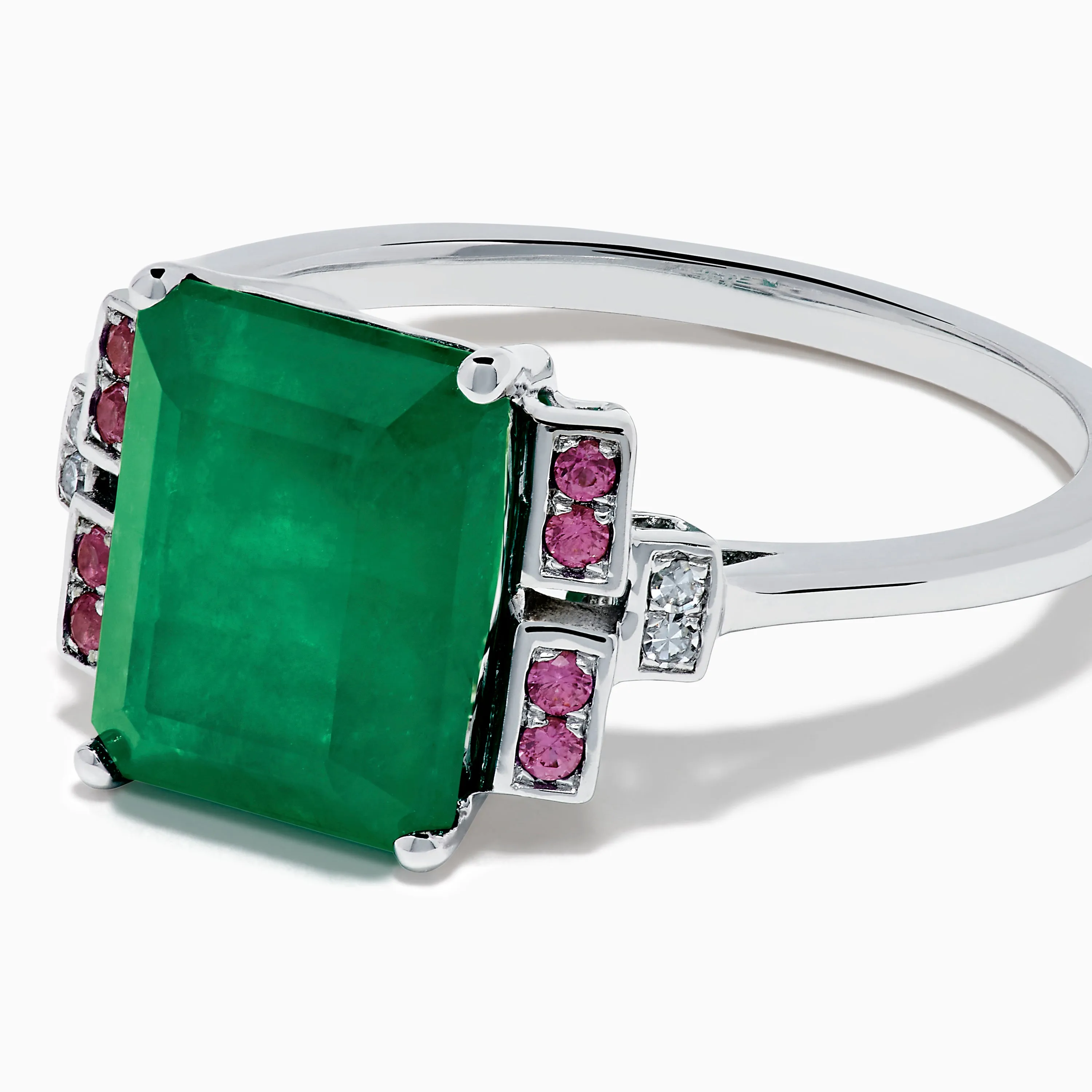 14K White Gold Emerald, Pink Sapphire, and Diamond Ring sold by Effy product image thumbnail 2