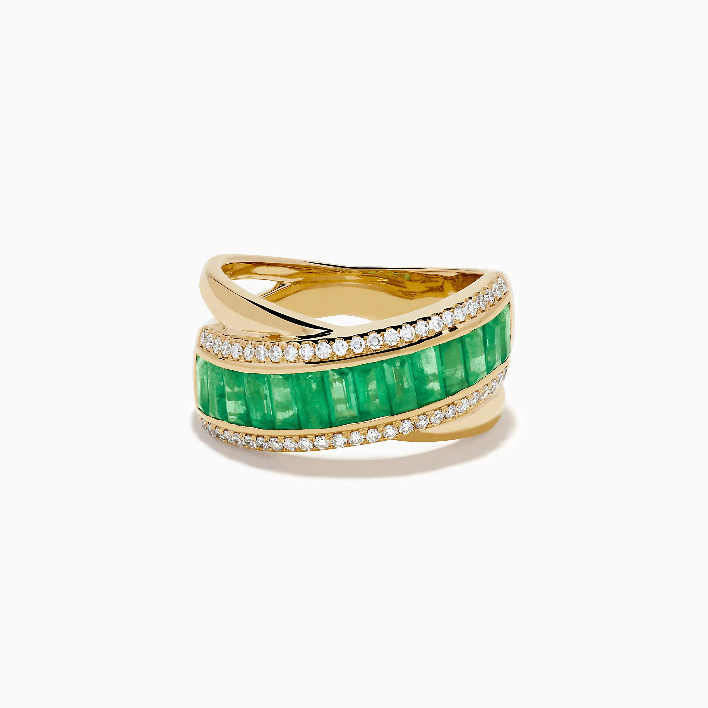 14K Yellow Gold Emerald and Diamond Crossover Ring sold by Effy