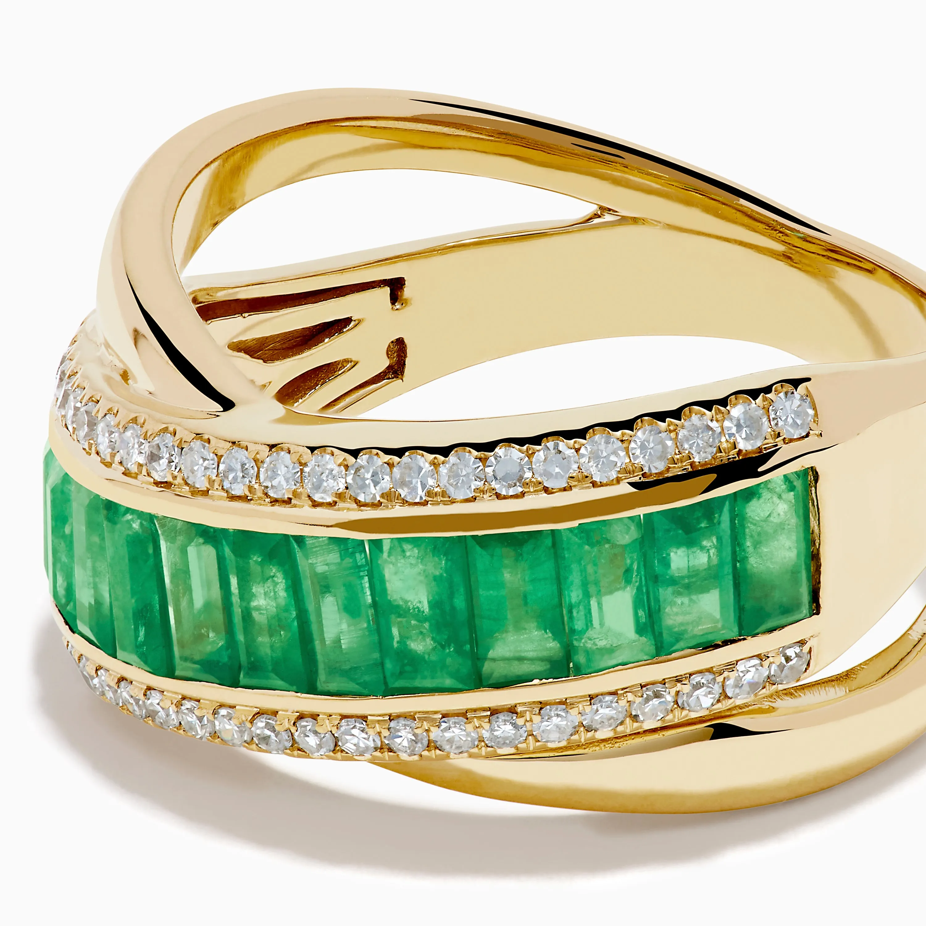 14K Yellow Gold Emerald and Diamond Crossover Ring sold by Effy product image thumbnail 2