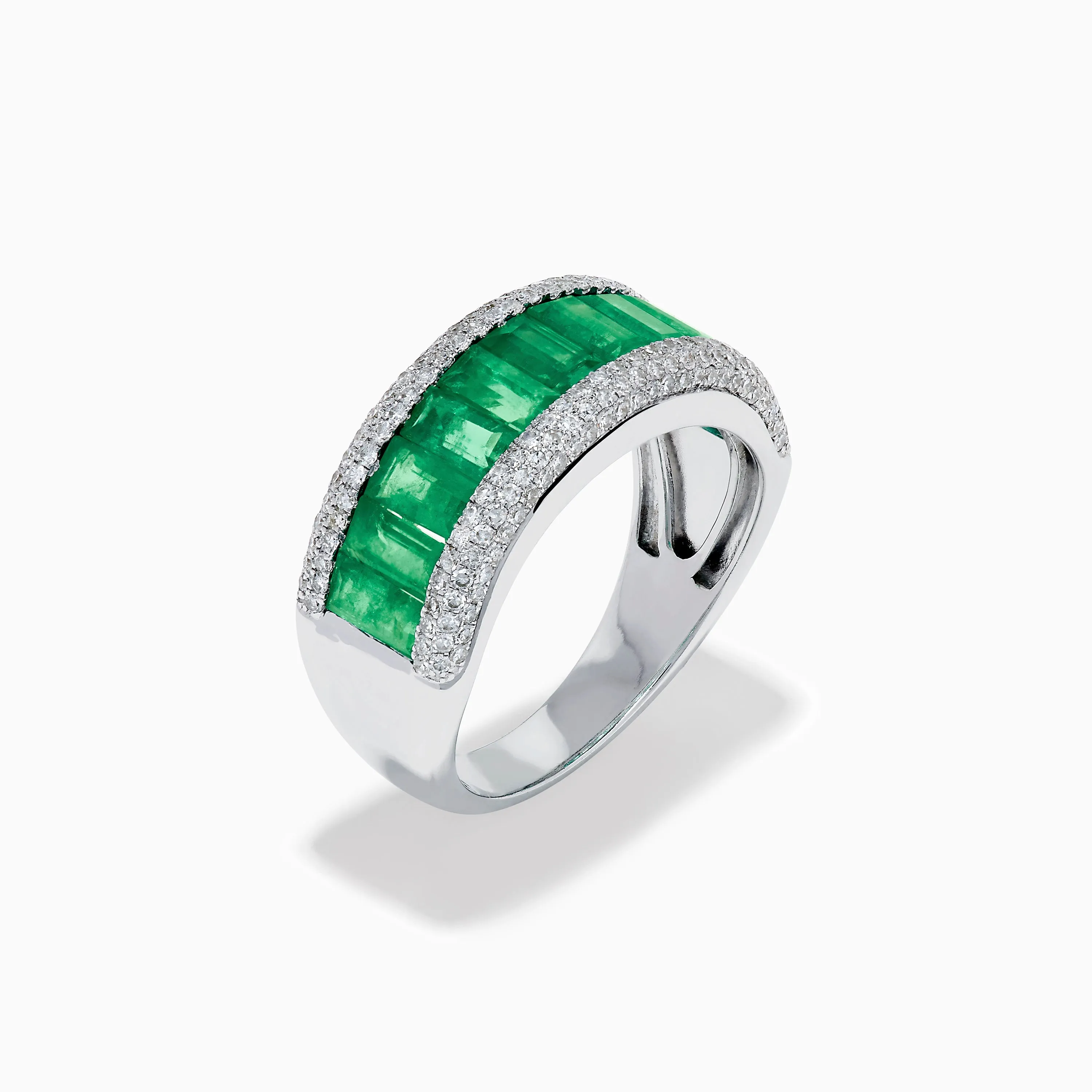 14K White Gold Emerald Baguette and Pavé Diamond Ring sold by Effy product image thumbnail 4