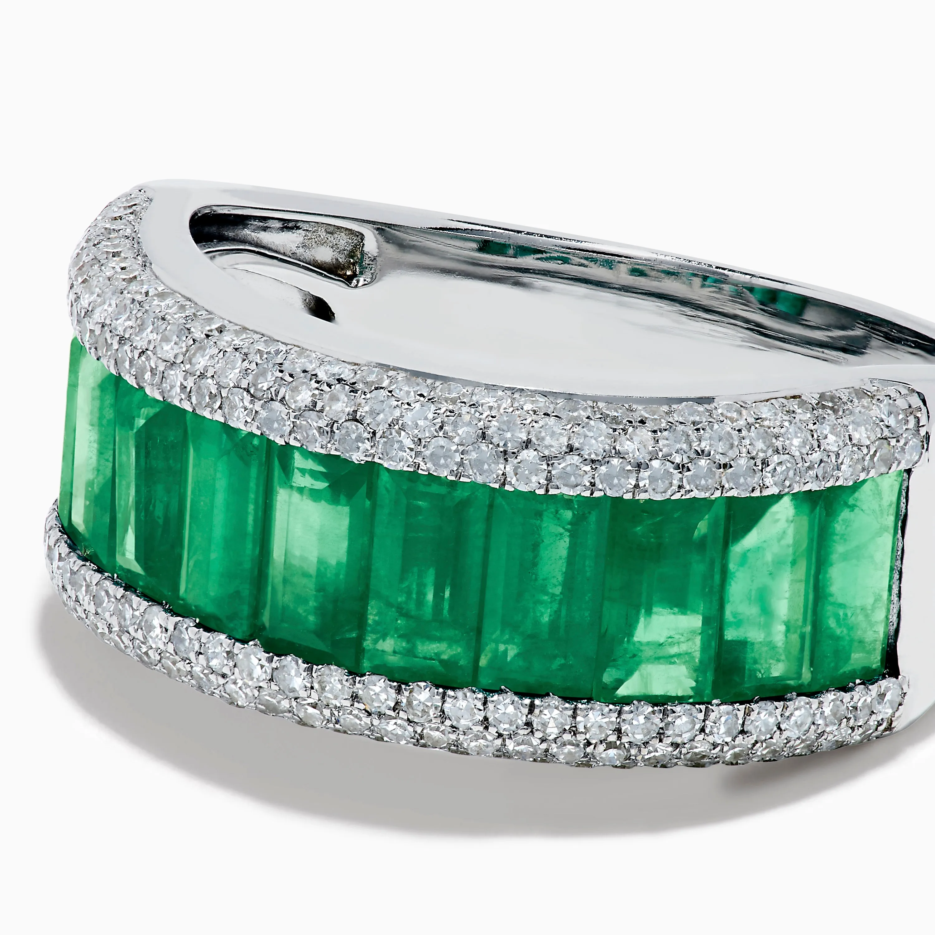 14K White Gold Emerald Baguette and Pavé Diamond Ring sold by Effy product image thumbnail 2
