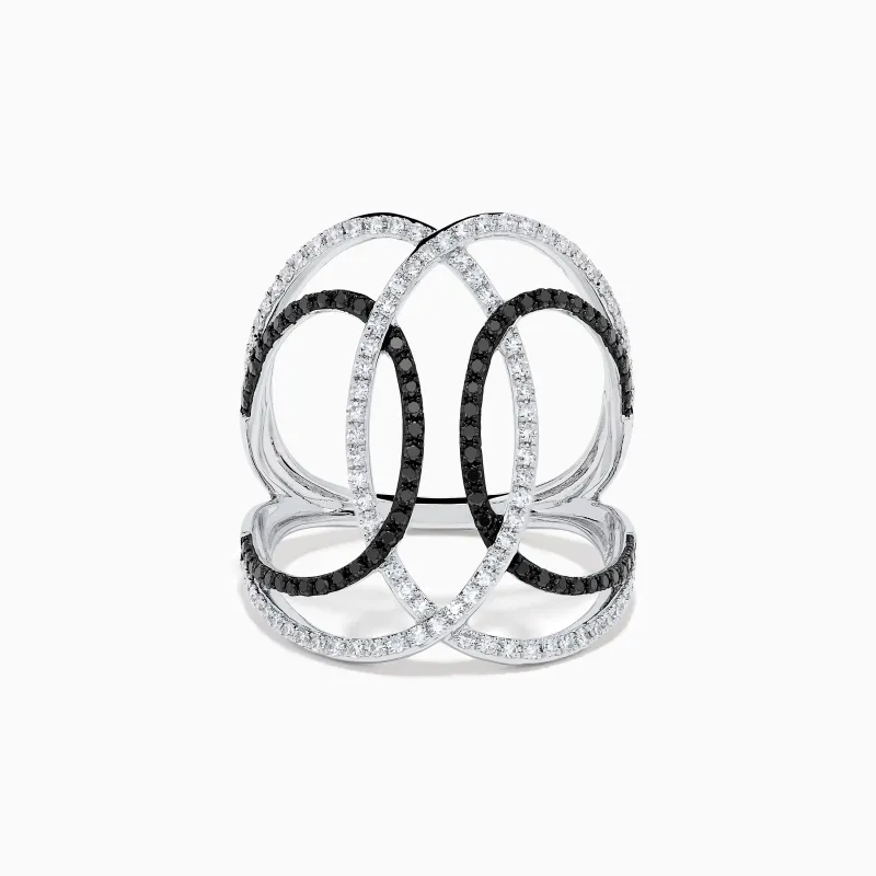14K White Gold Black and White Diamond Intertwined Ring made by Effy