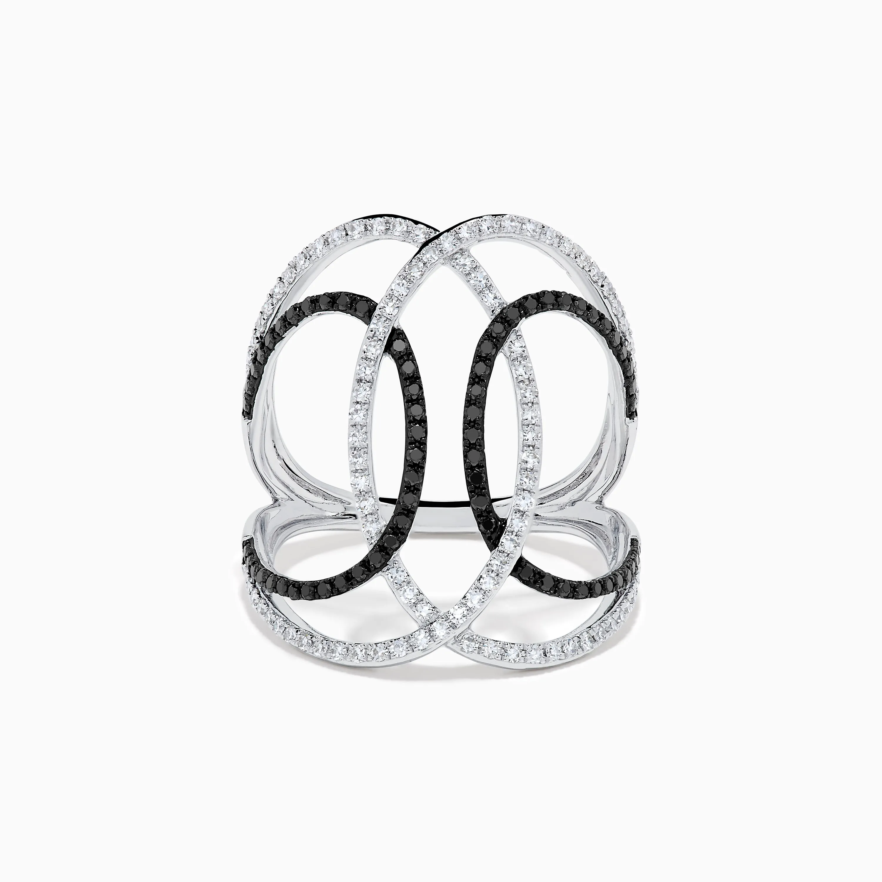 14K White Gold Black and White Diamond Intertwined Ring sold by Effy