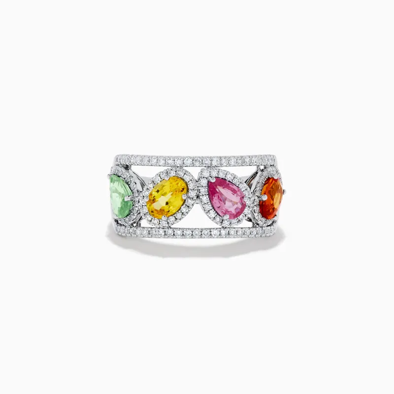 Watercolors 14K White Gold Multi Sapphire and Diamond Ring made by Effy