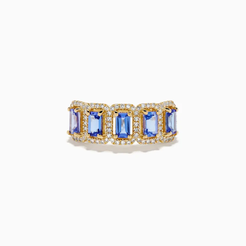 14K Yellow Gold Tanzanite and Diamond Halo Band Ring made by Effy