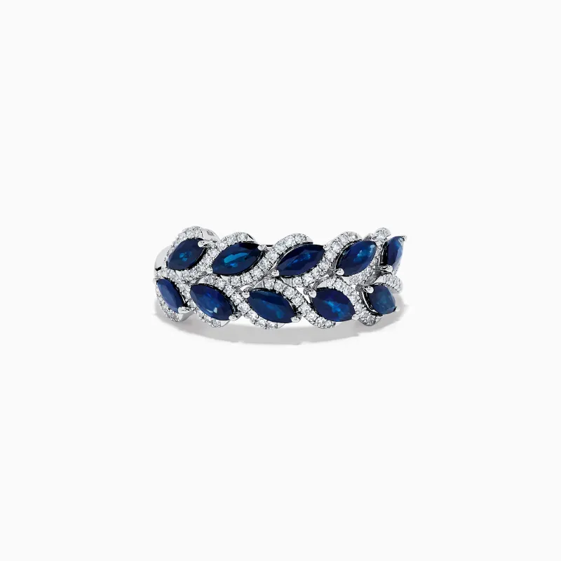 14K White Gold Sapphire and Diamond Leaf Motif Ring made by Effy