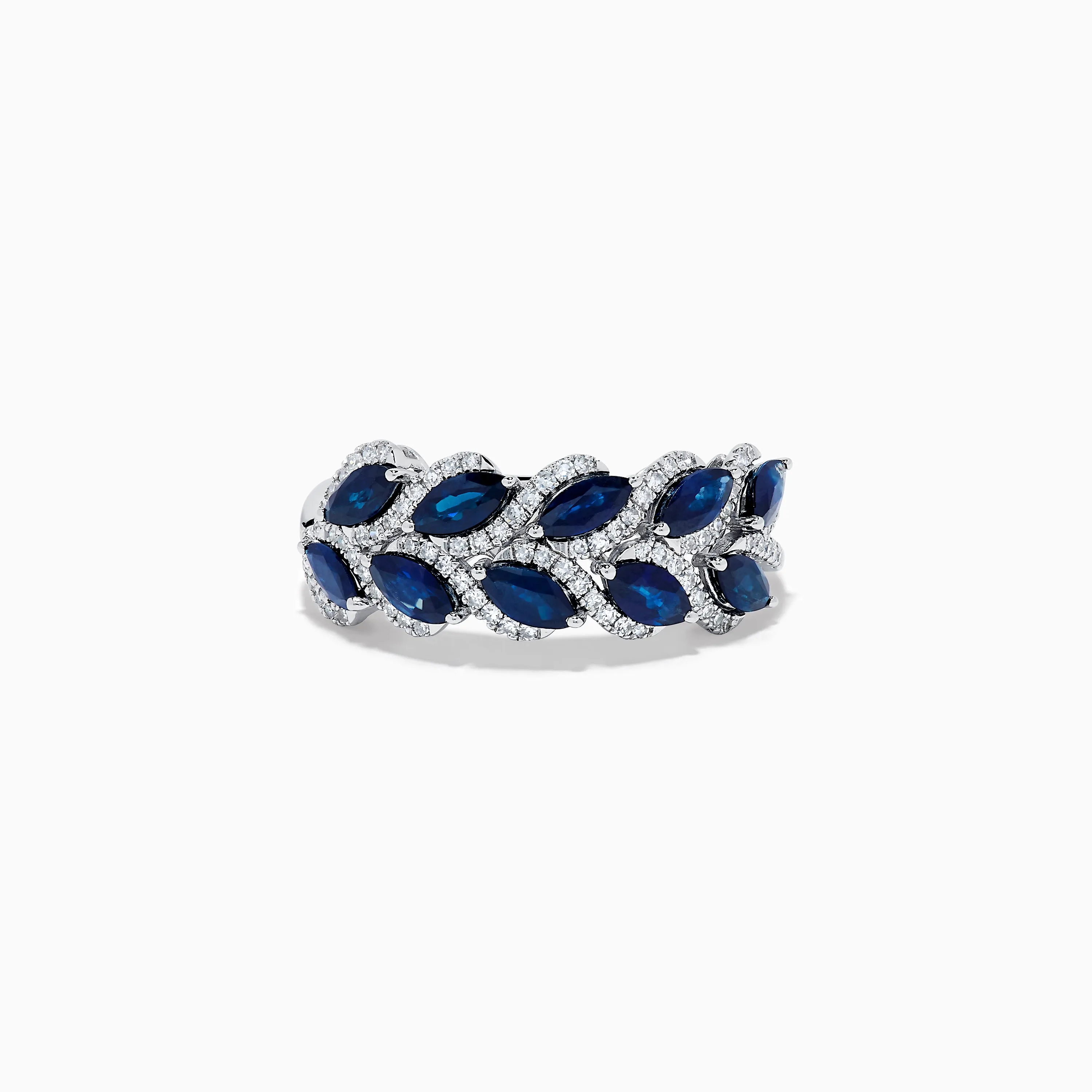 14K White Gold Sapphire and Diamond Leaf Motif Ring sold by Effy